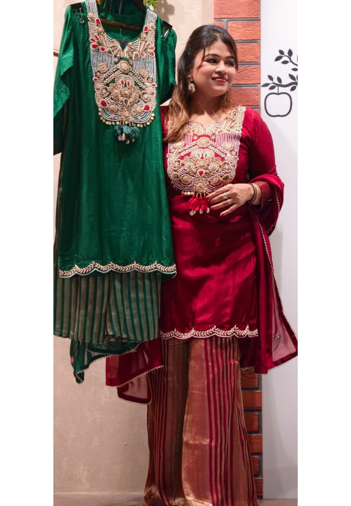 Royal Zardosi Charm Embroidery Work Short Length Kurta With Striped Palazzo Bottom & In Tissue Fabric-13084