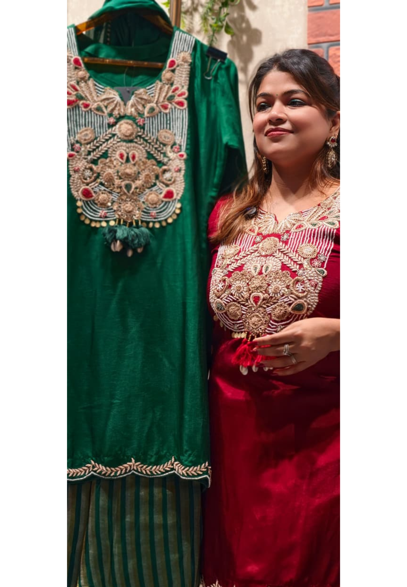 Royal Zardosi Charm Embroidery Work Short Length Kurta With Striped Palazzo Bottom & In Tissue Fabric-13084