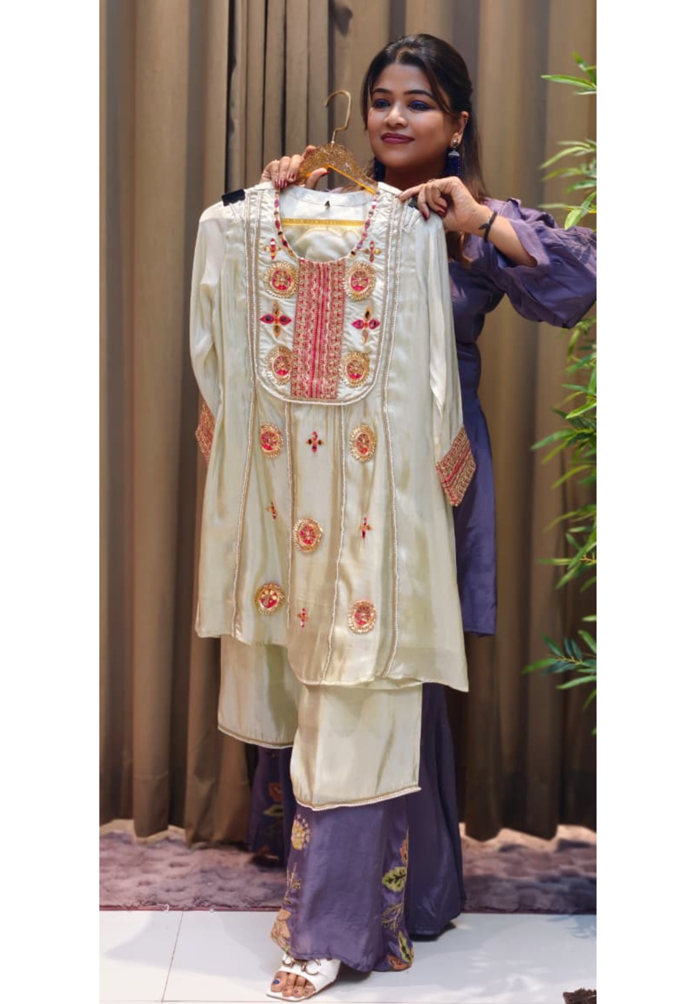 Gotta With Real Mirror Elegance Vibrant Embroidery Work A-Line Kurta Pant Set In Tissue Fabric-12999