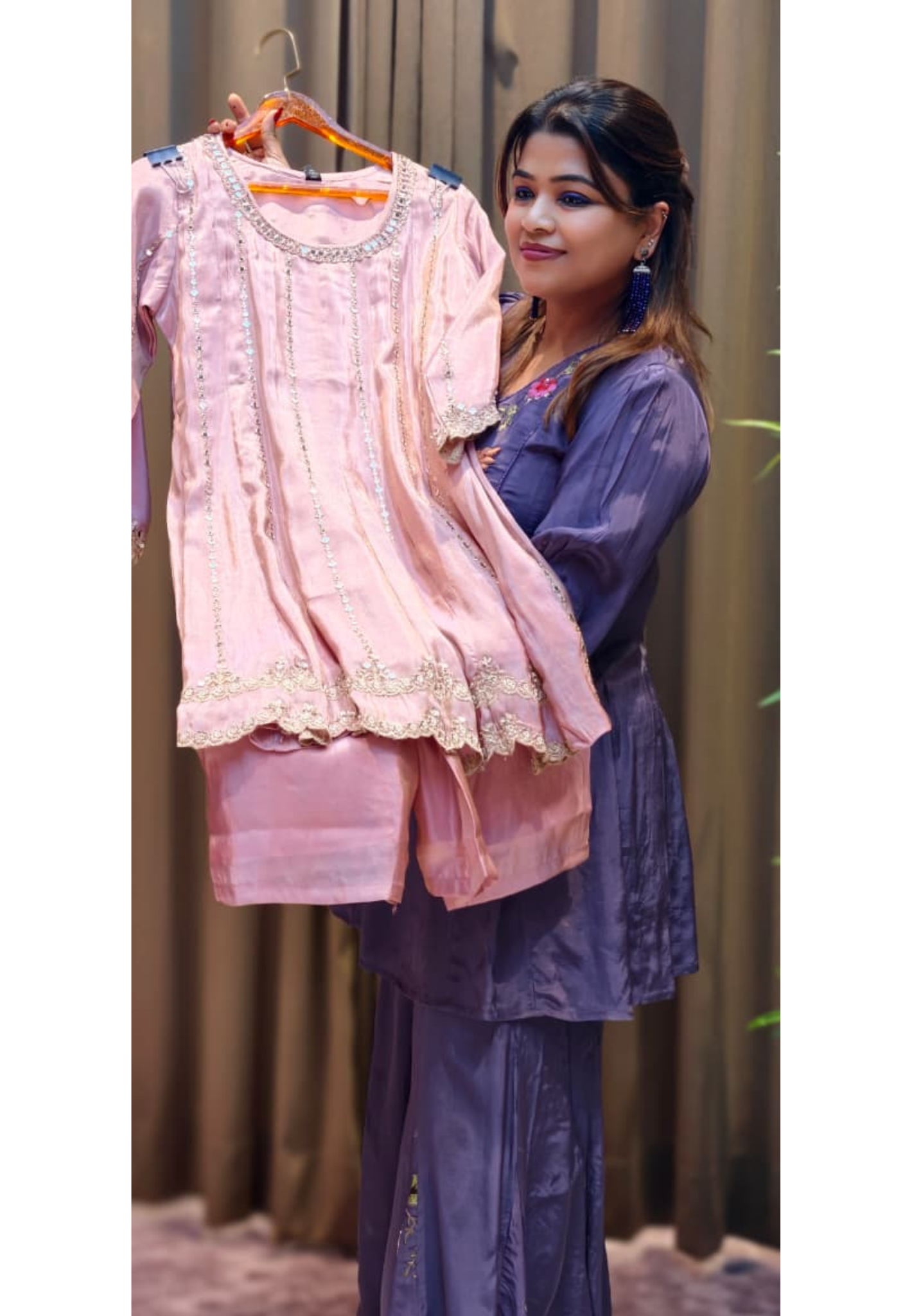 Peplum Style Real Mirror With Thread Upwork Elegant Tissue Panel Short Length Kurta With Palazzo Bottom Set- 13069