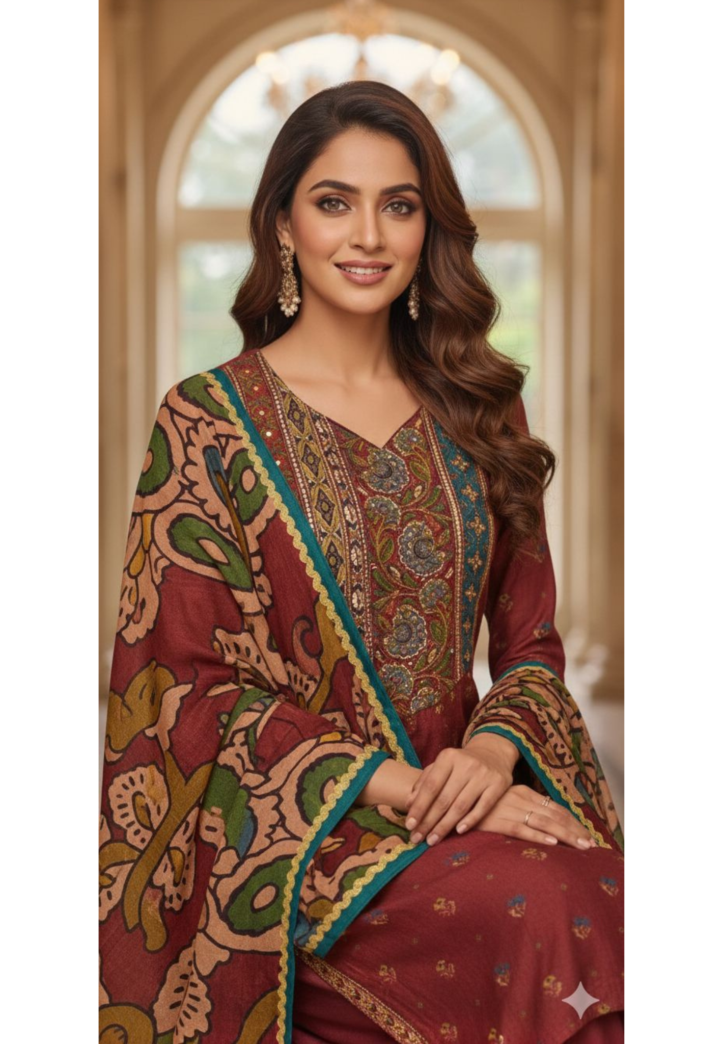 Multi Print Coin Tasseled Yoke Printed Ethnic Straight Full Suit Set With Farsi Bottom & Dupatta- 13125