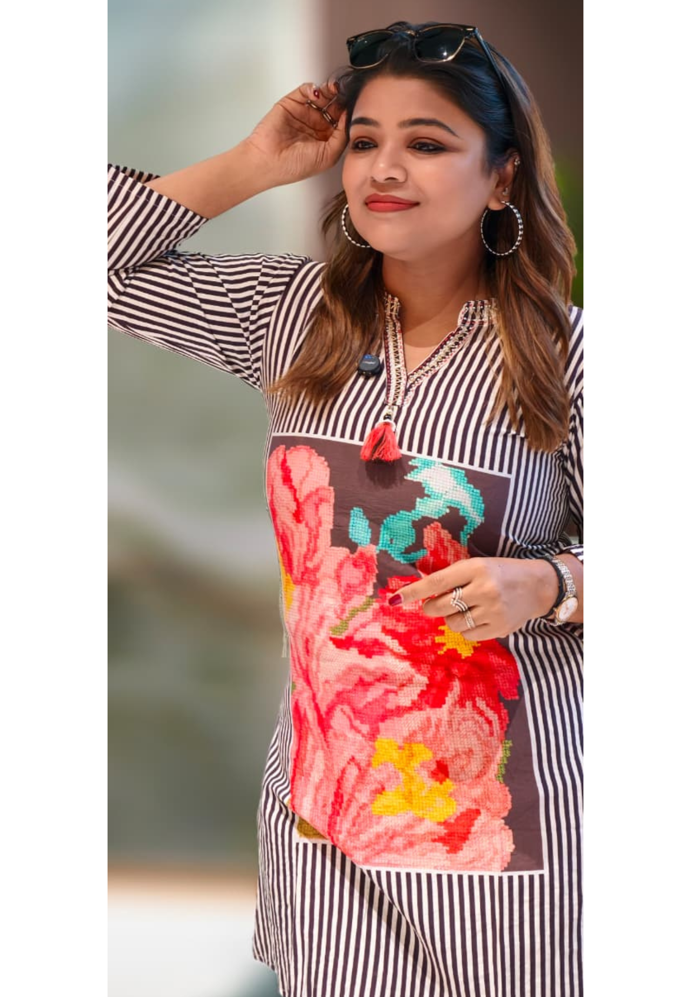 Floral Digital Print Striped Stylish Co-Ord Set (Slightly Lean Fit)-13275