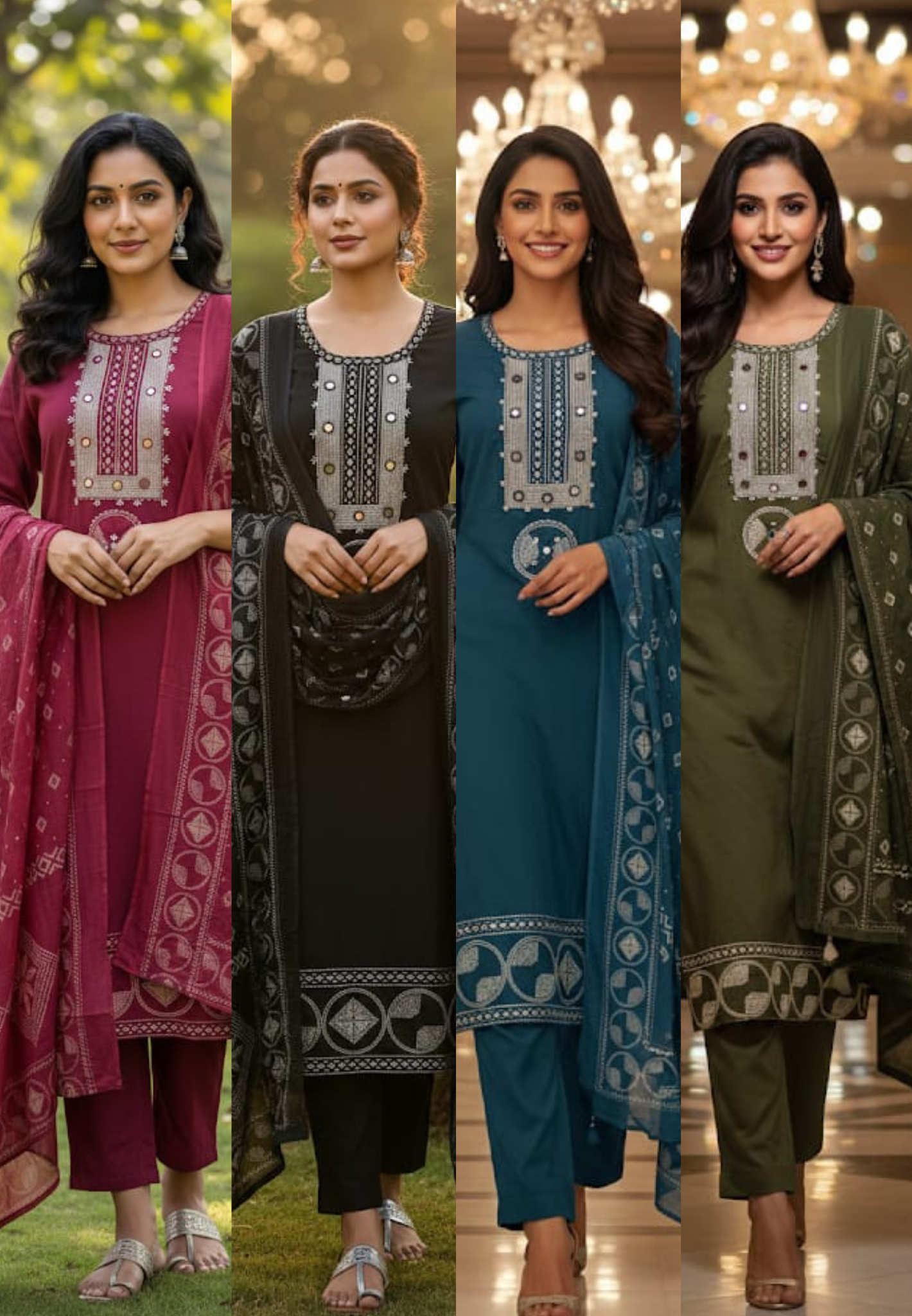 Mirror Work With Thread Embroidery & Printed Cotton Full Suit Set With Dupatta-13322