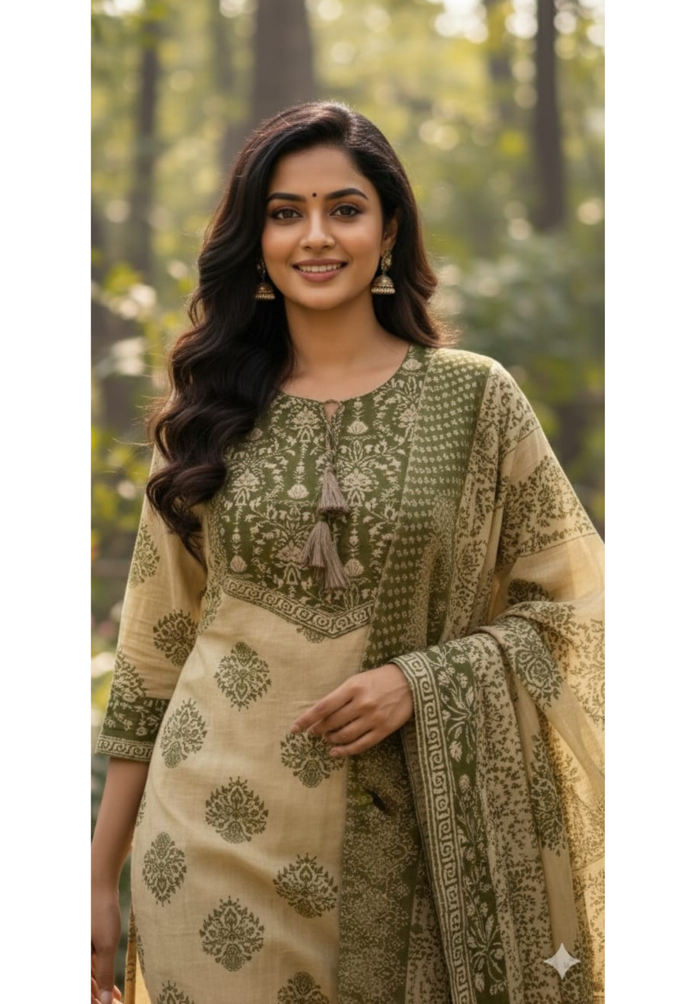 Earthy Bloom Printed Ethnic Full Suit Set With Dupatta In Cotton Fabric- 13316