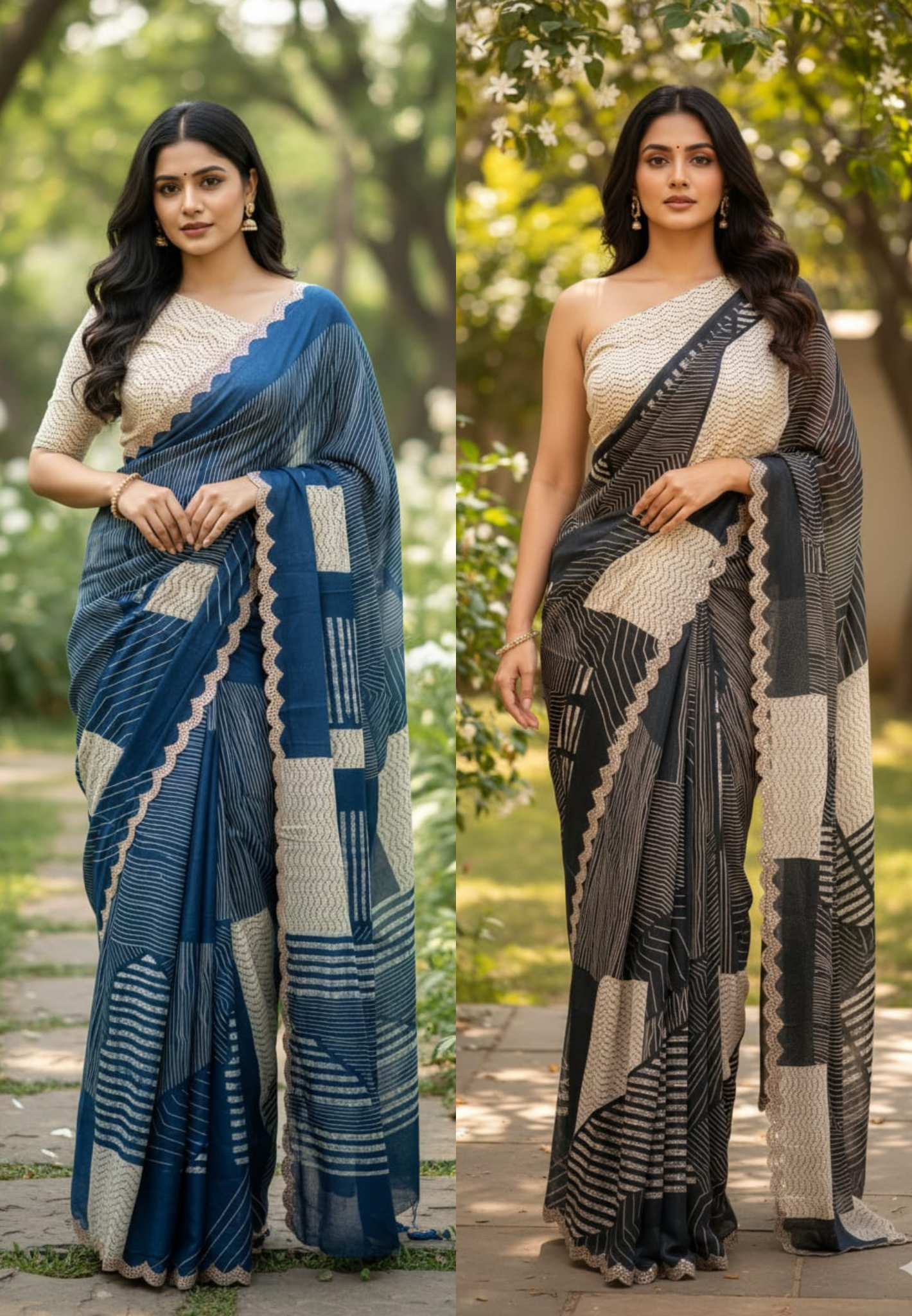 Scarlet Stripe Soft Luxe Twin Color Designer Saree With Unstitched Blouse