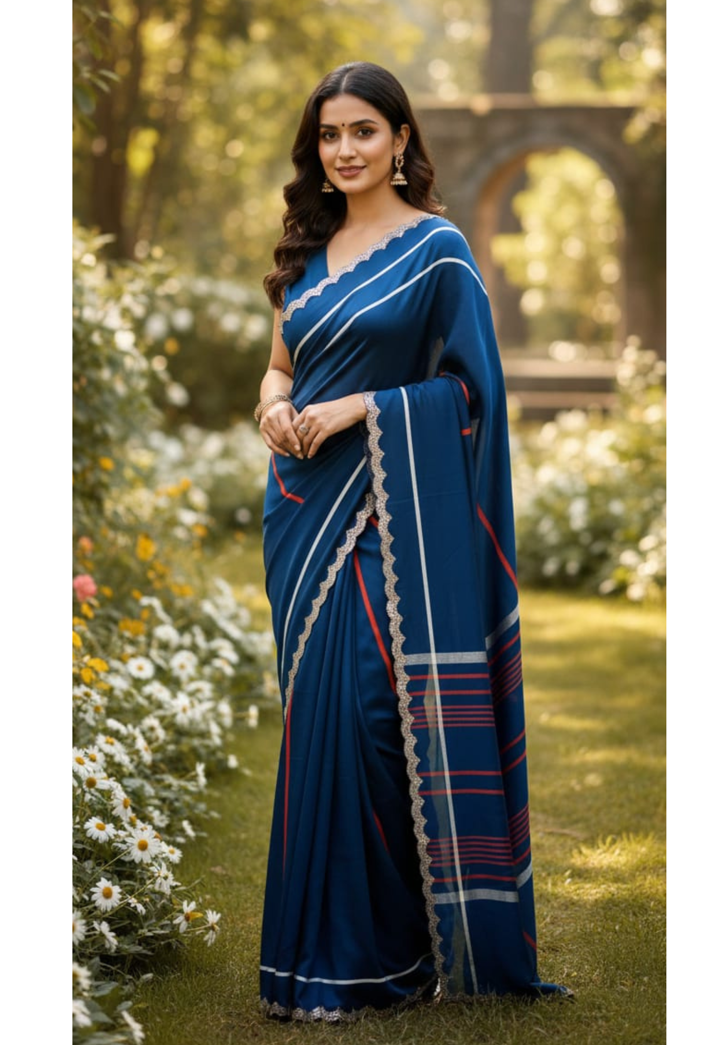 Sheer Elegance Beautiful Bordered Striped Saree With Unstitched Blouse- 13335, 13336