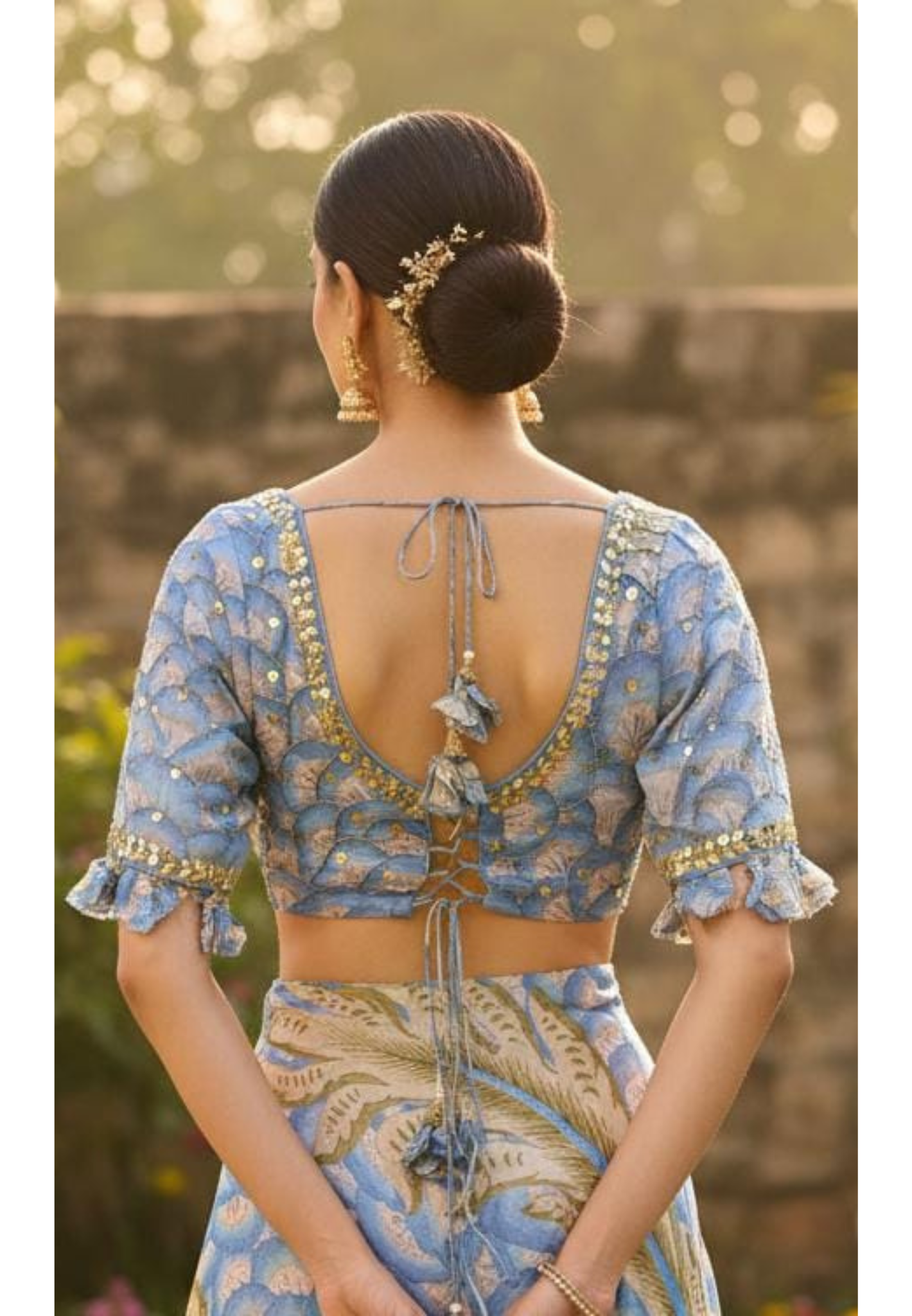 Aqua Vine Printed Designer Saree With Sequin & Cut-Dana Upwork & Stitched Blouse- 13341