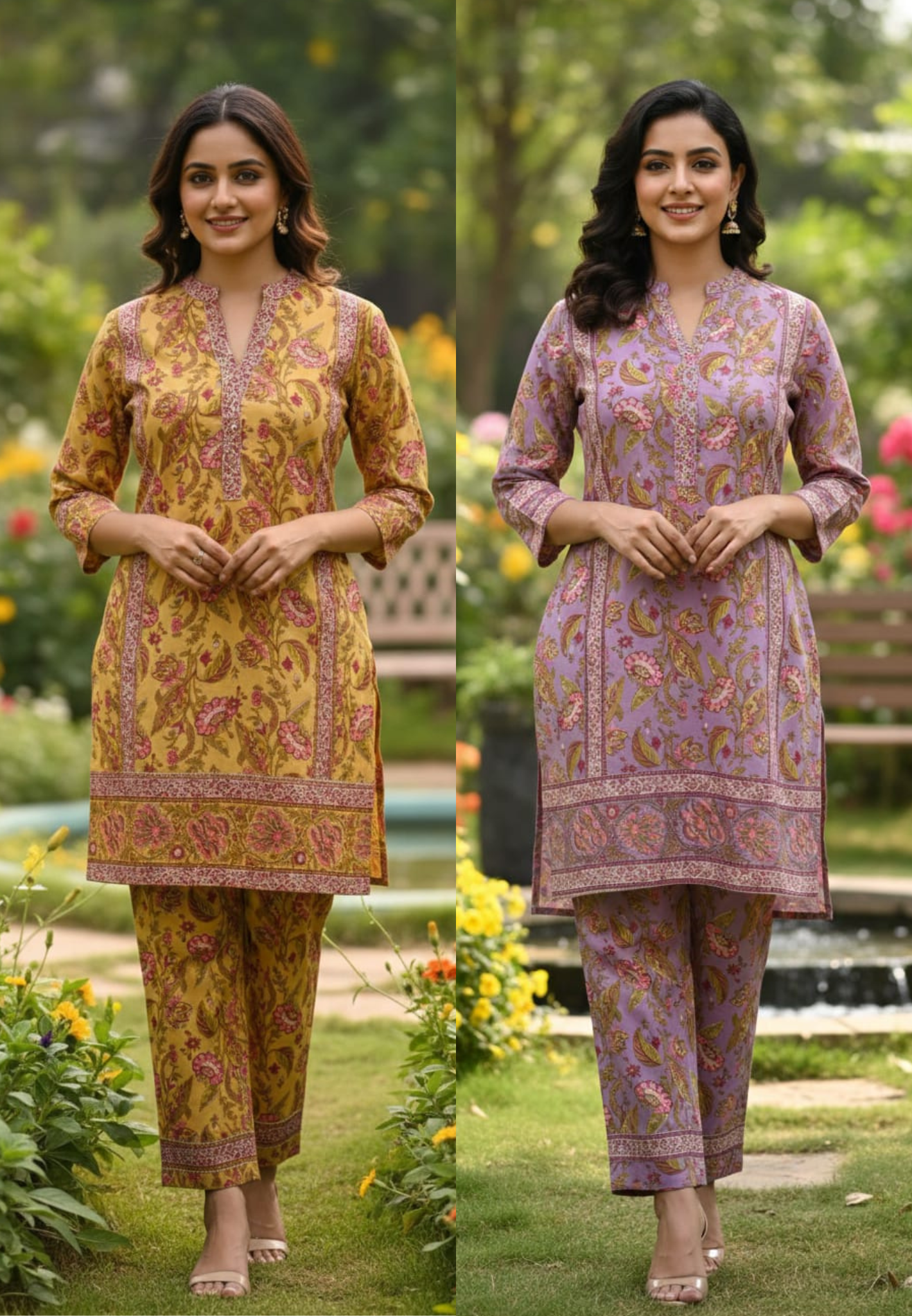 Heavily Multi-Printed Highlighted Border Matching Kurta Pant Set In Cotton Fabric- 13296