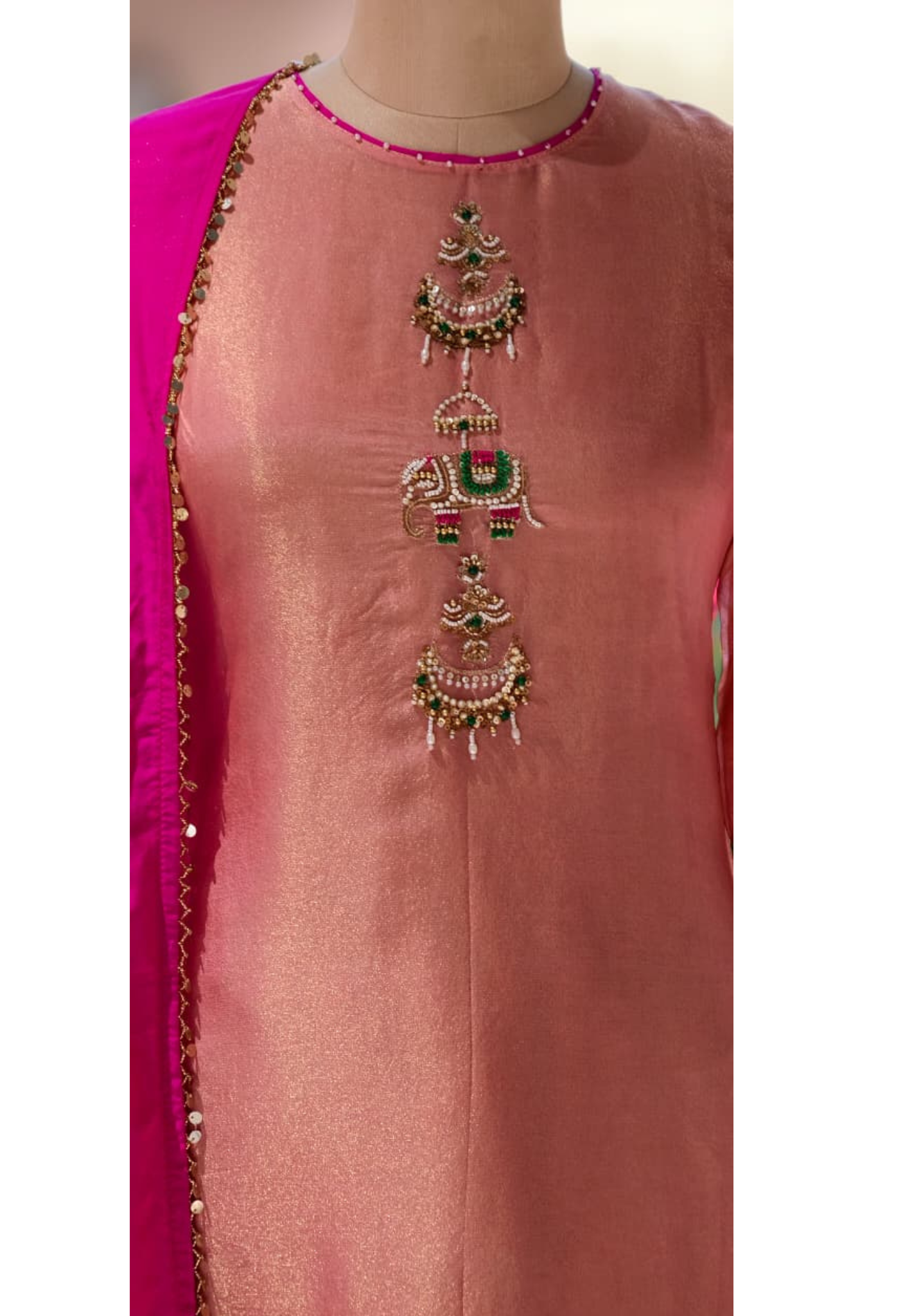 Minimal Kundan Figure Work Front Designed Solid Tissue Full Suit Set With Dupatta- 13377