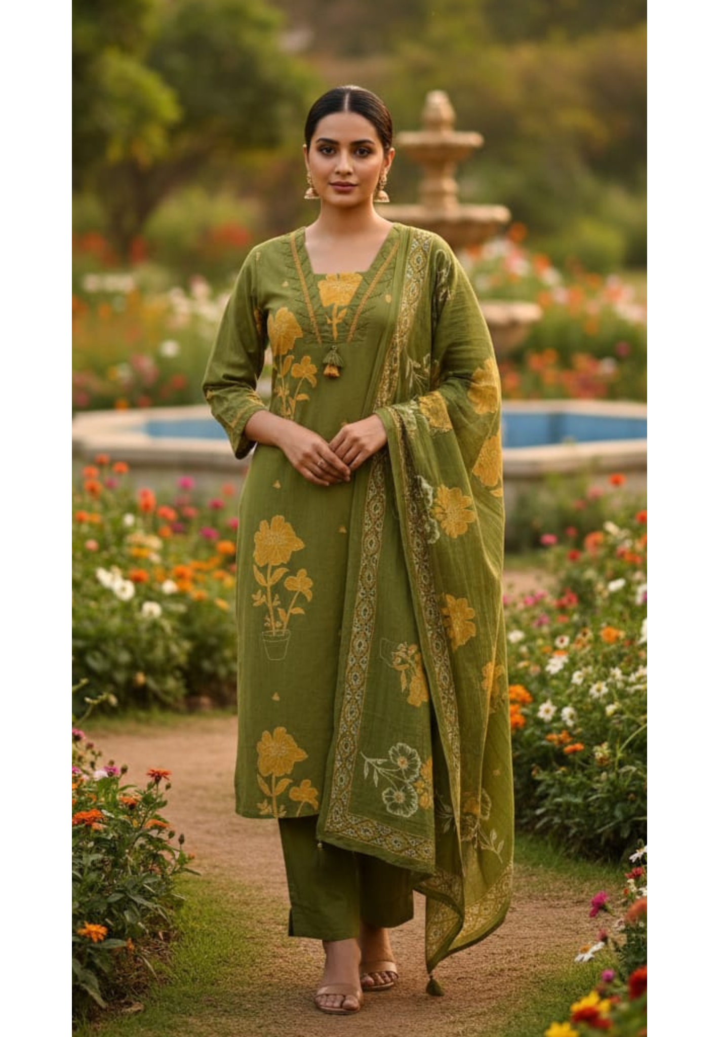 Casual Wear Floral Printed Twin Color Cotton Full Suit Set With Dupatta-13373