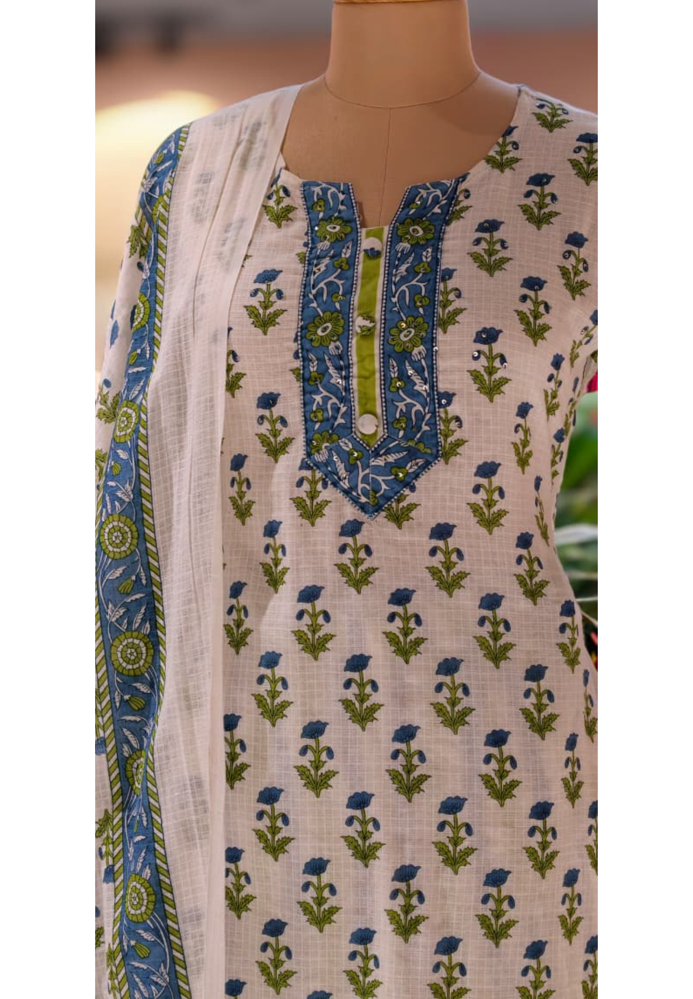 Very Suttle Ethnic Dual Tone Printed Kota DoriaFull Suit Set With Dupatta In Cotton Fabric- 13329