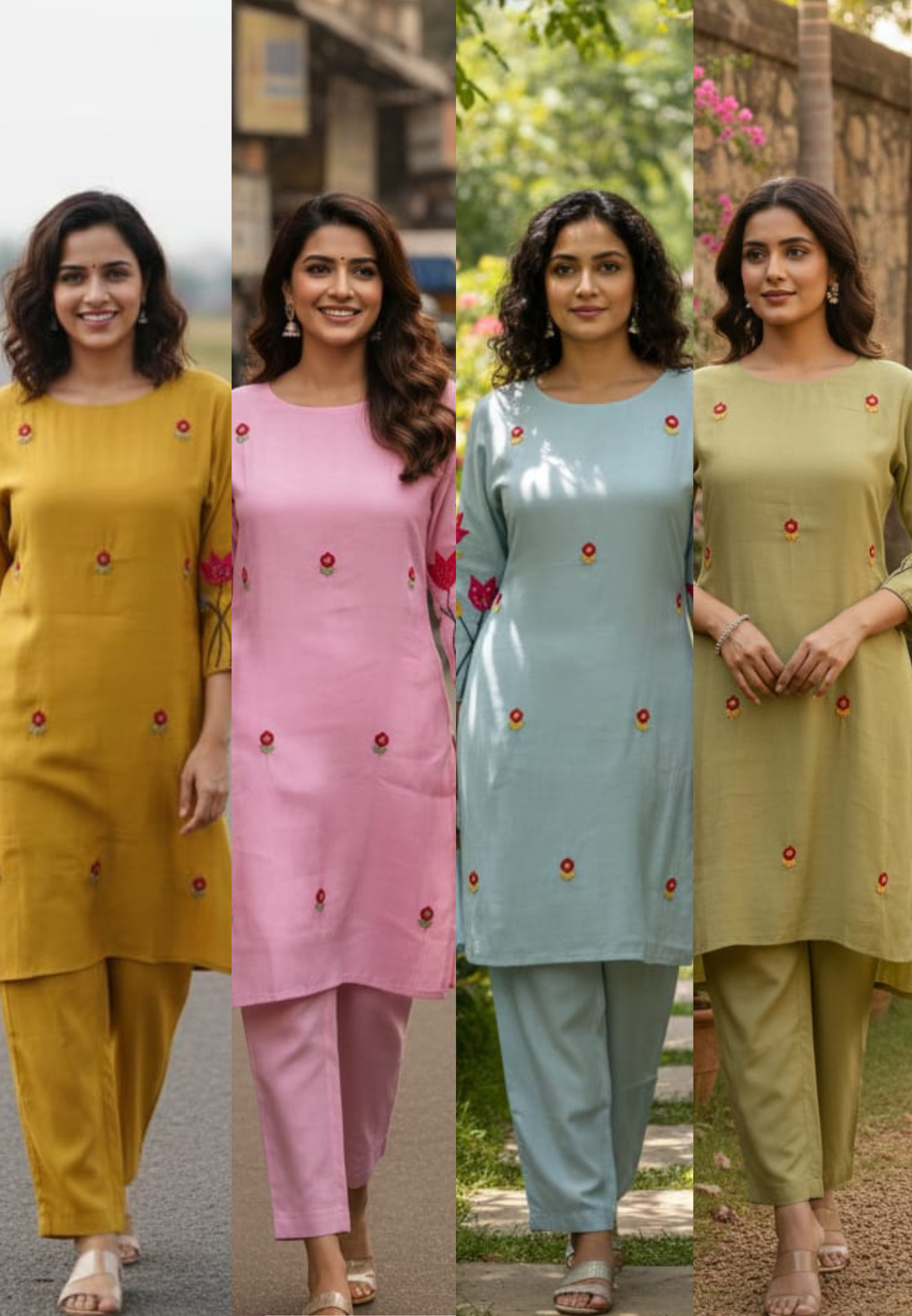 Pastel Shaded Soft Tone Pire Thread Embroidery Surat Mul Chanderi Co-Ord Set- 13410