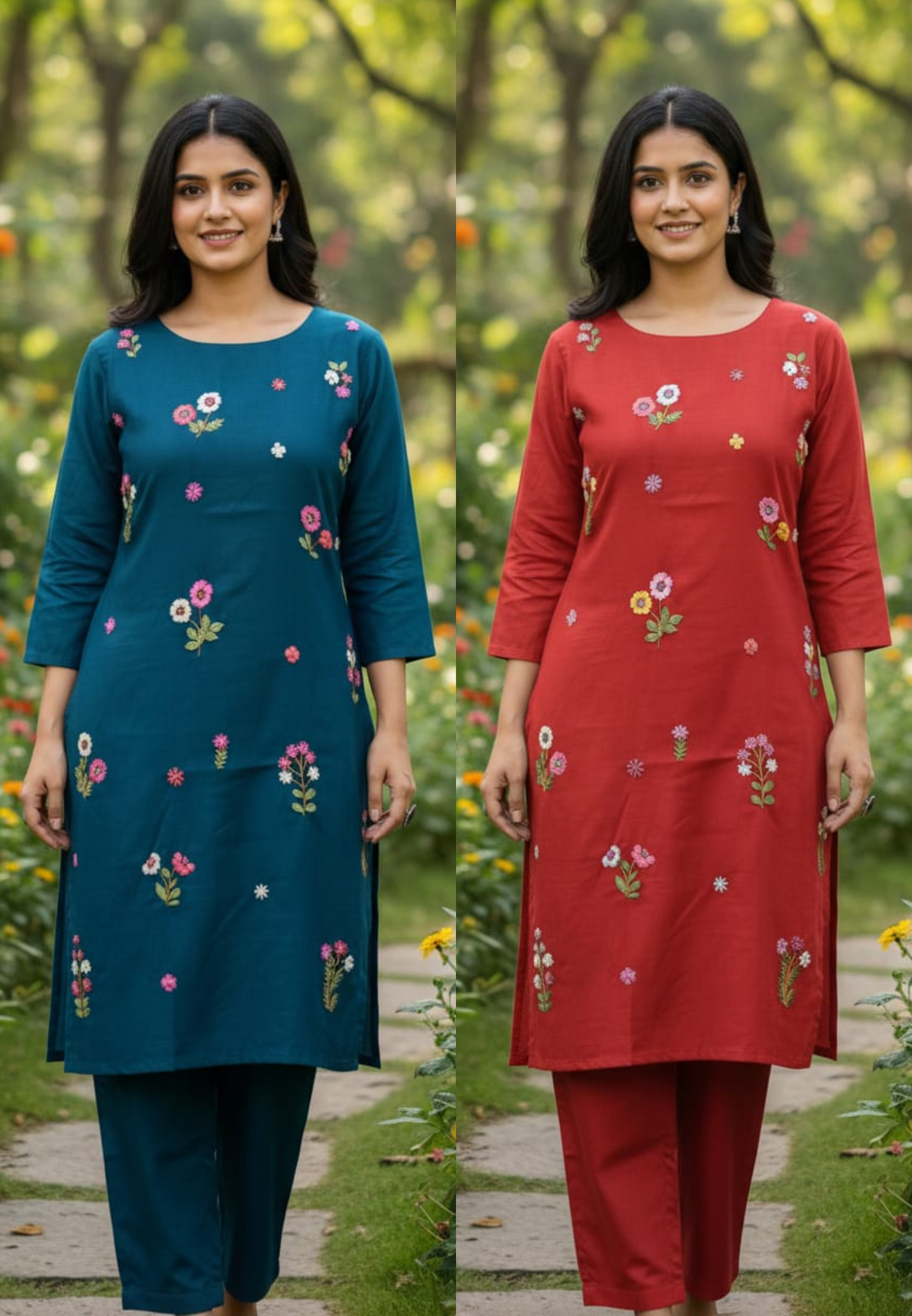 Pure Floral Embroidery Vibrant Solid Co-Ord Set In Surat Mul Chanderi Fabric- 13417