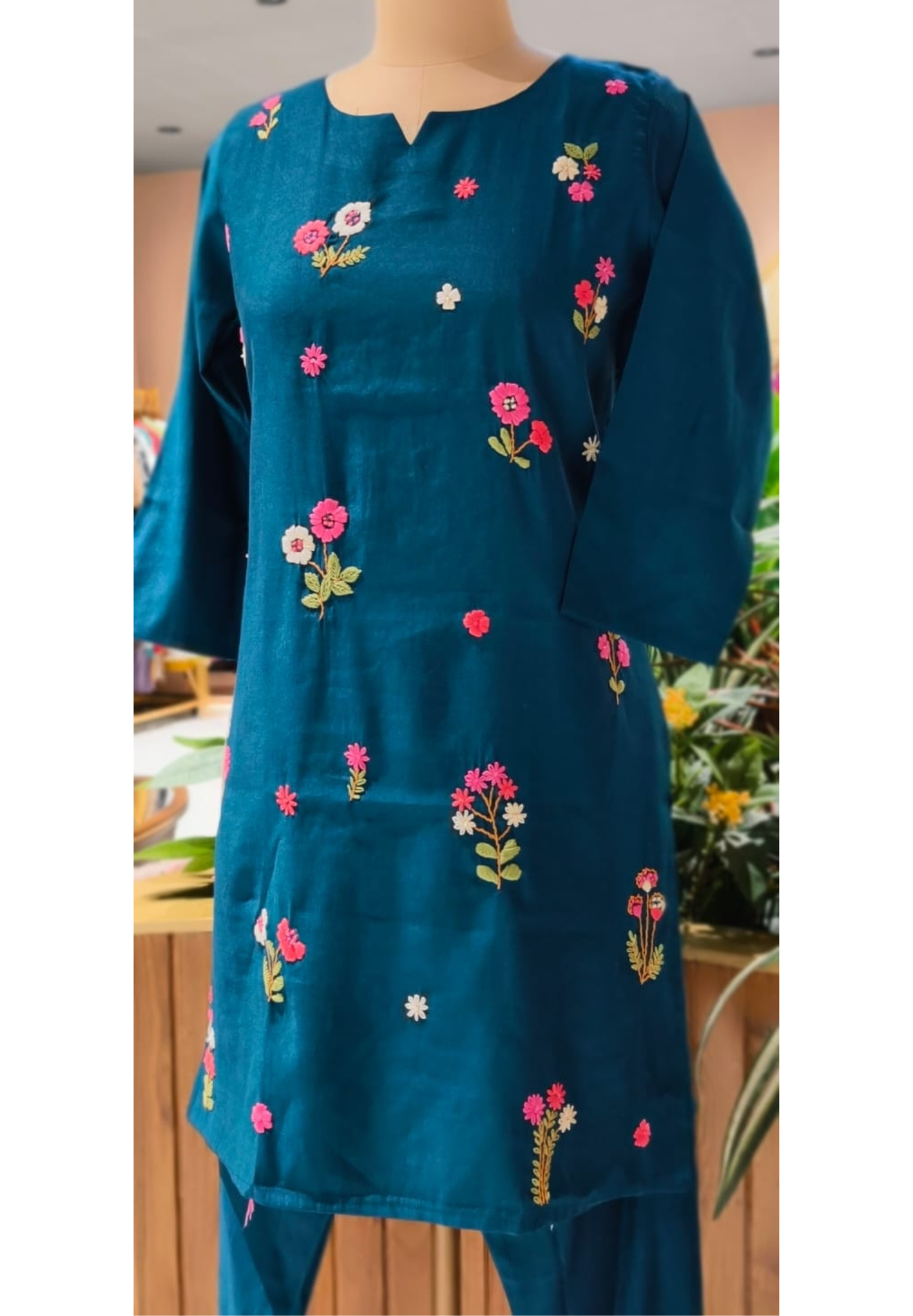 Pure Floral Embroidery Vibrant Solid Co-Ord Set In Surat Mul Chanderi Fabric- 13417