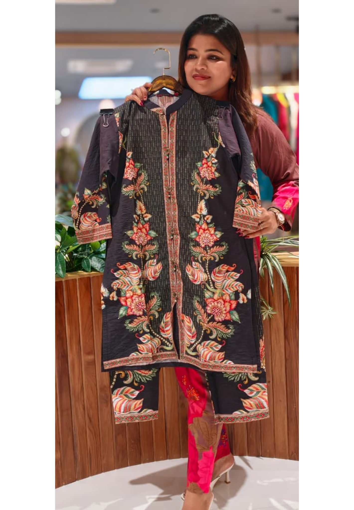 Digital Floral Print Black Matching Co-Ord Set In Nylon Viscose Silk Fabric- 13431