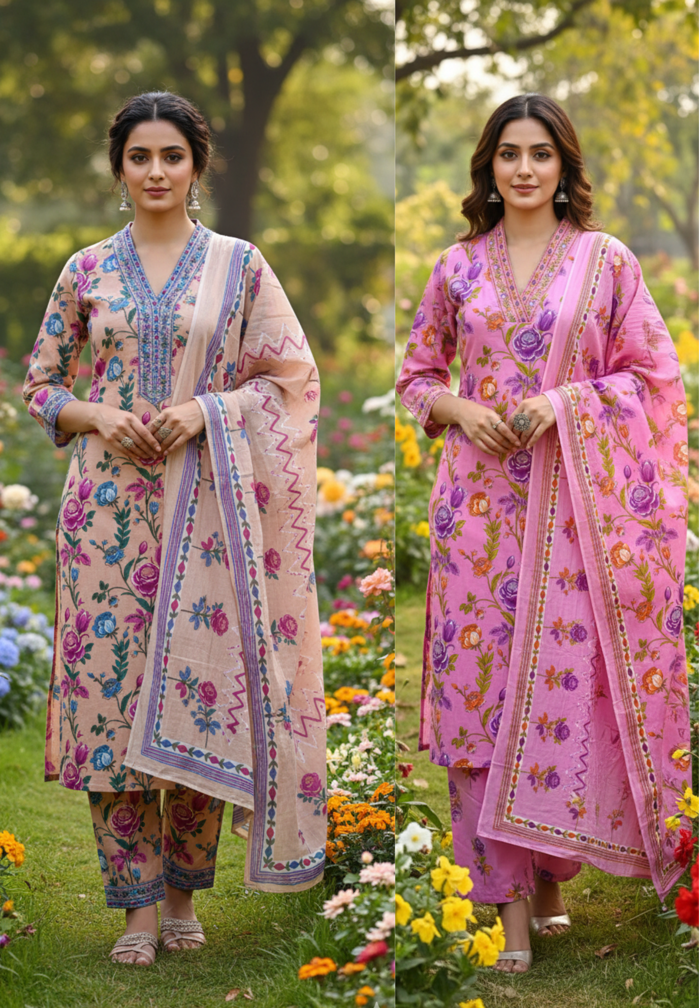 Floral Elegance Complete Printed Cotton Full Suit Set With Dupatta- 13372