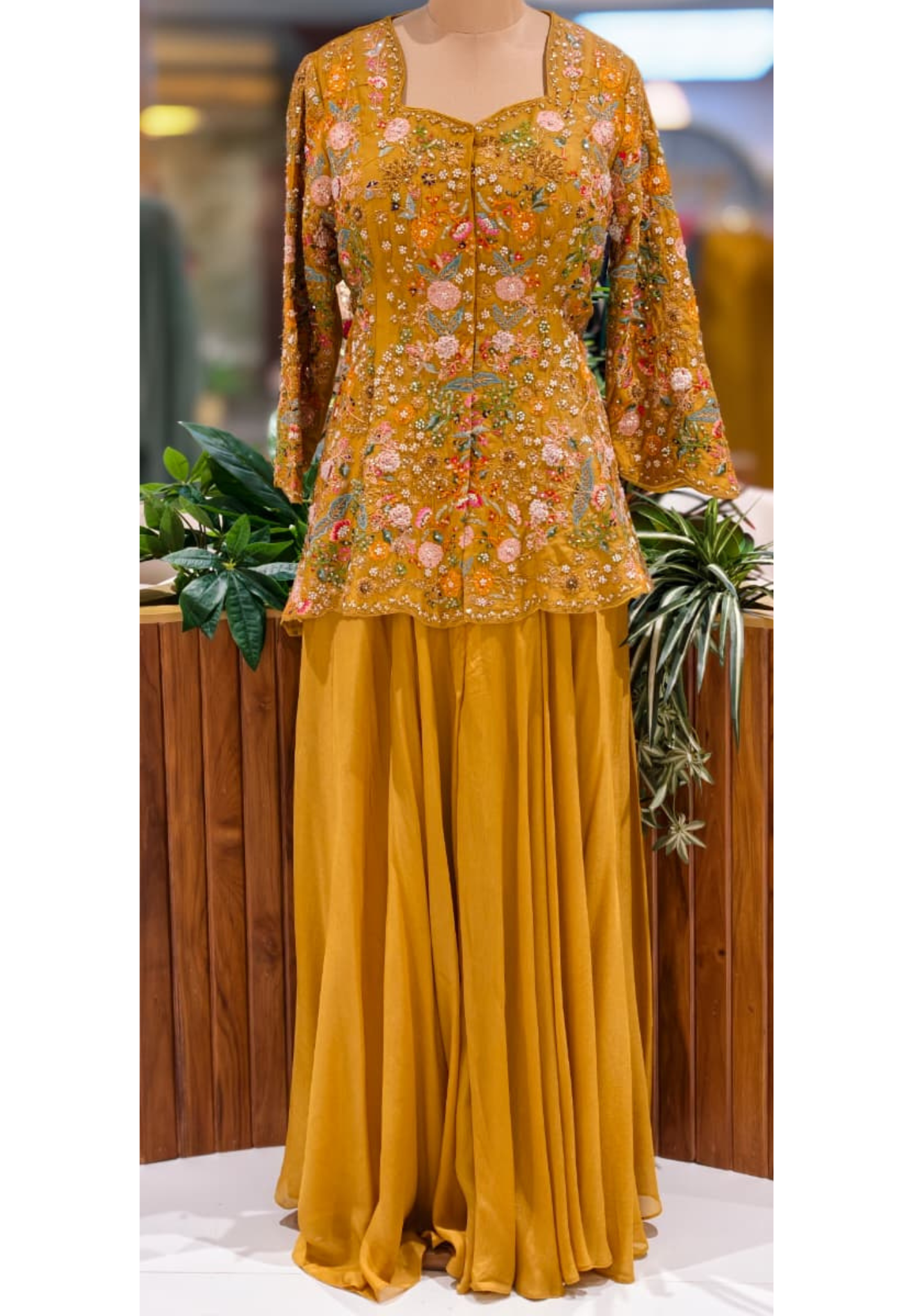 Ethereal Mustard Garden Floral Highlight Embroidered Designer Kurta With Loose Flared Bottom- 13323