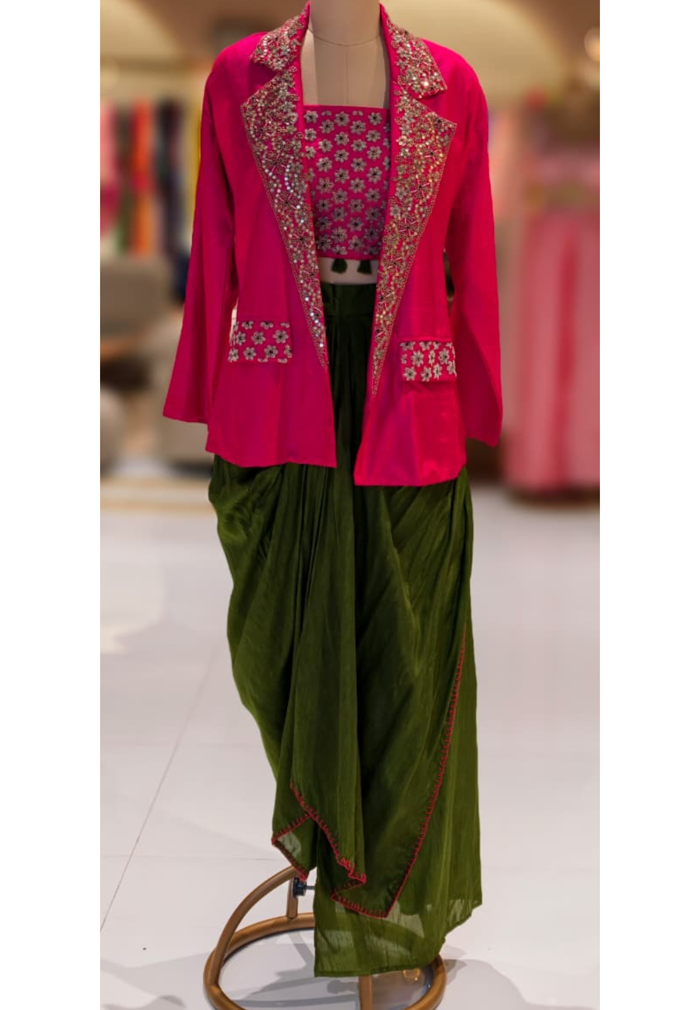 Regal Zardosi Handwork Premium Party Wear Buster With Solid Drape Skirt & Heavy Jacket- 13266