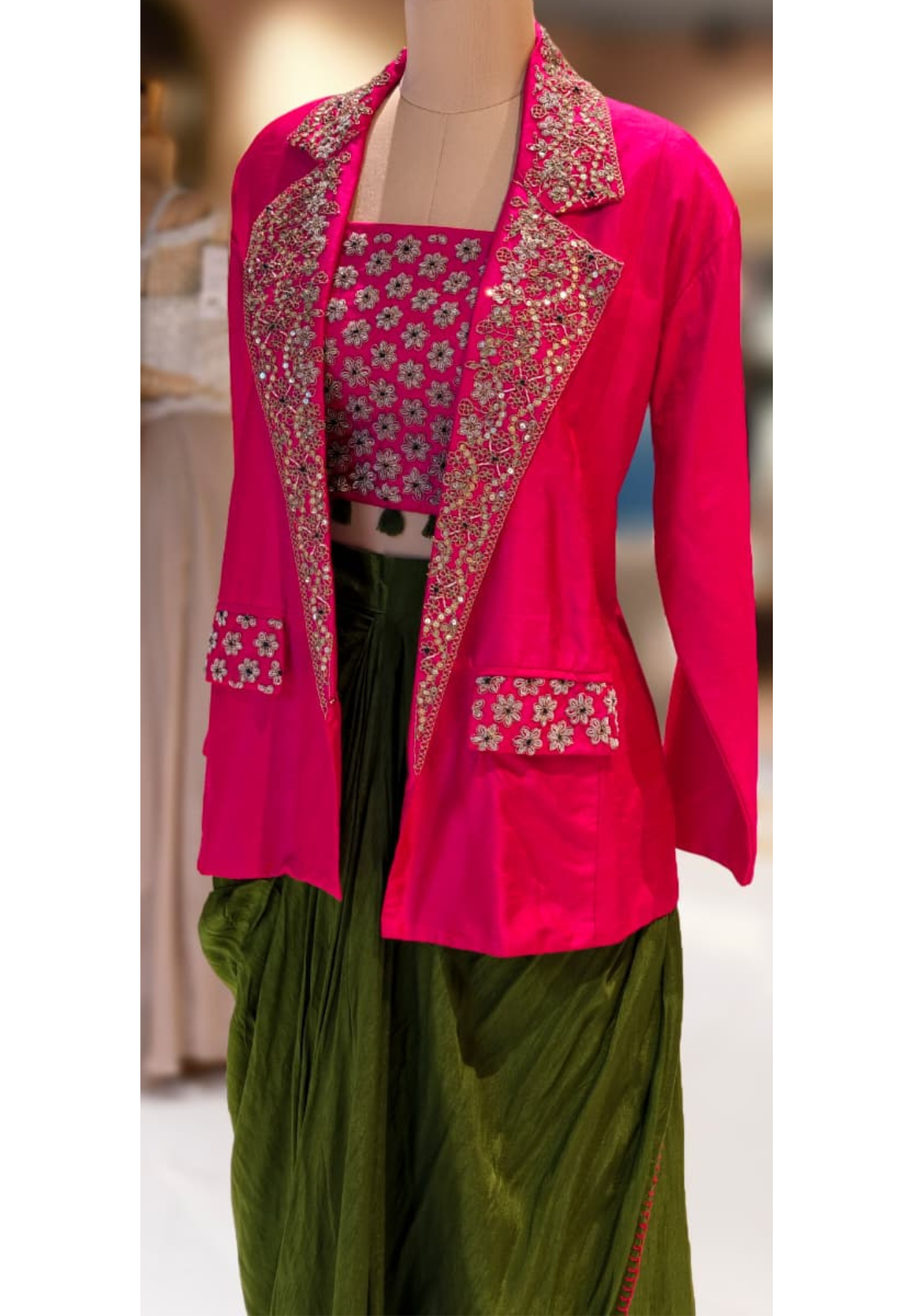 Regal Zardosi Handwork Premium Party Wear Buster With Solid Drape Skirt & Heavy Jacket- 13266