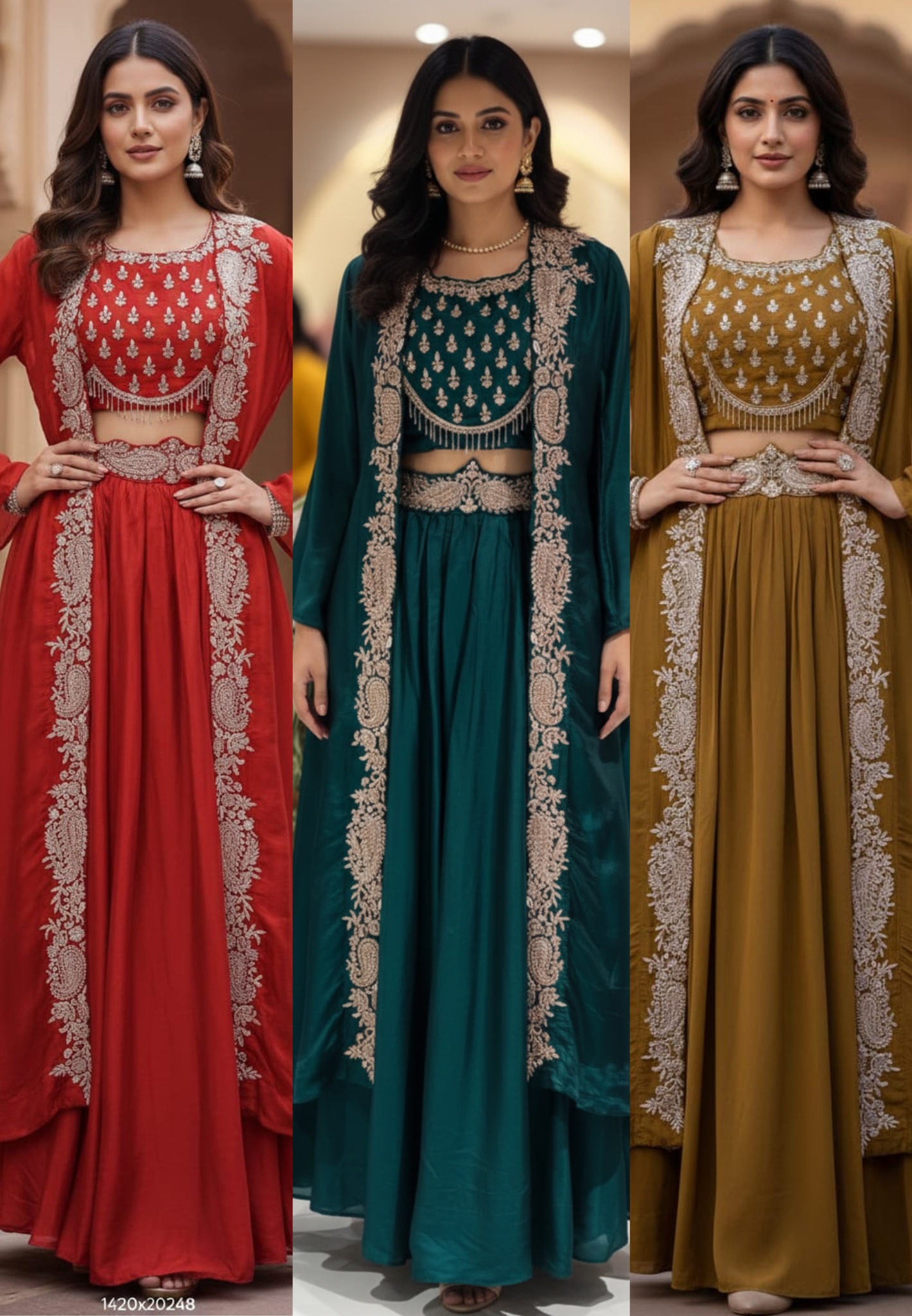 Very Festive Hand Embellished Heavy Work Buster With Shrug & Flowy Drape Skirt- 13383