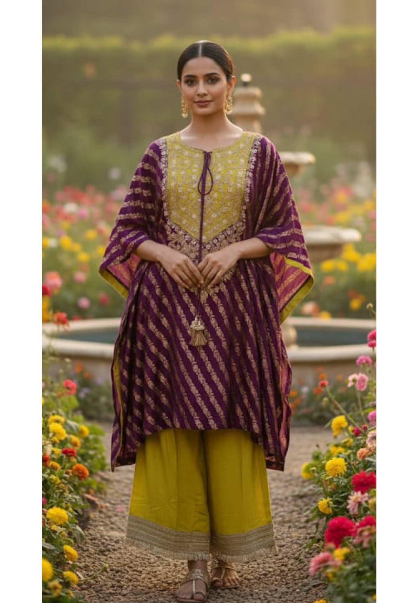 Festive Elegance Pure Banarasi Touch Dual Tone Vibrant Kaftan With Matching Bottom- 13378