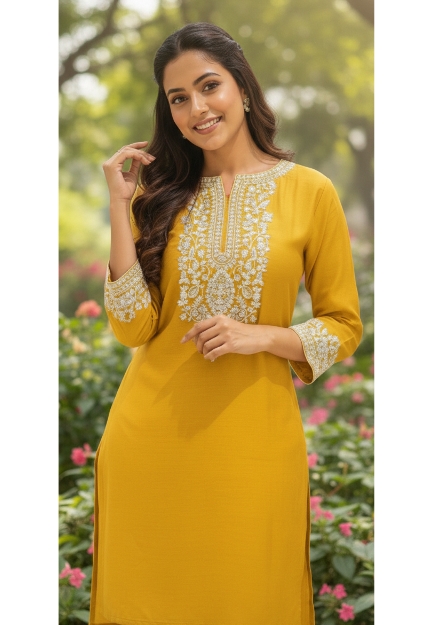 Surat Mul-Chanderi Chikankari Look Thread Embroidery Work Solid Co-Ord Set- 13411