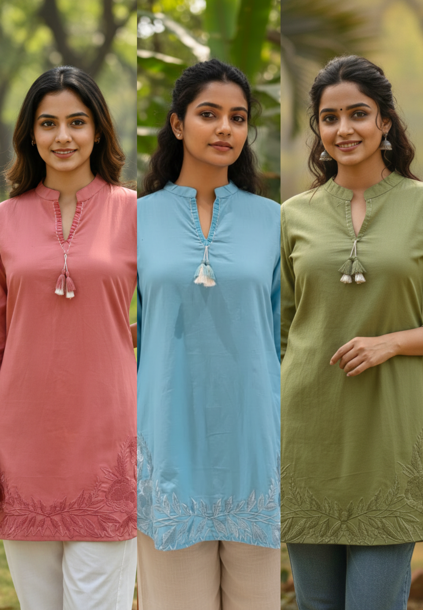 Serene Embroidered Mist Bloom Casual Wear Cotton Short Kurti Only- 13453