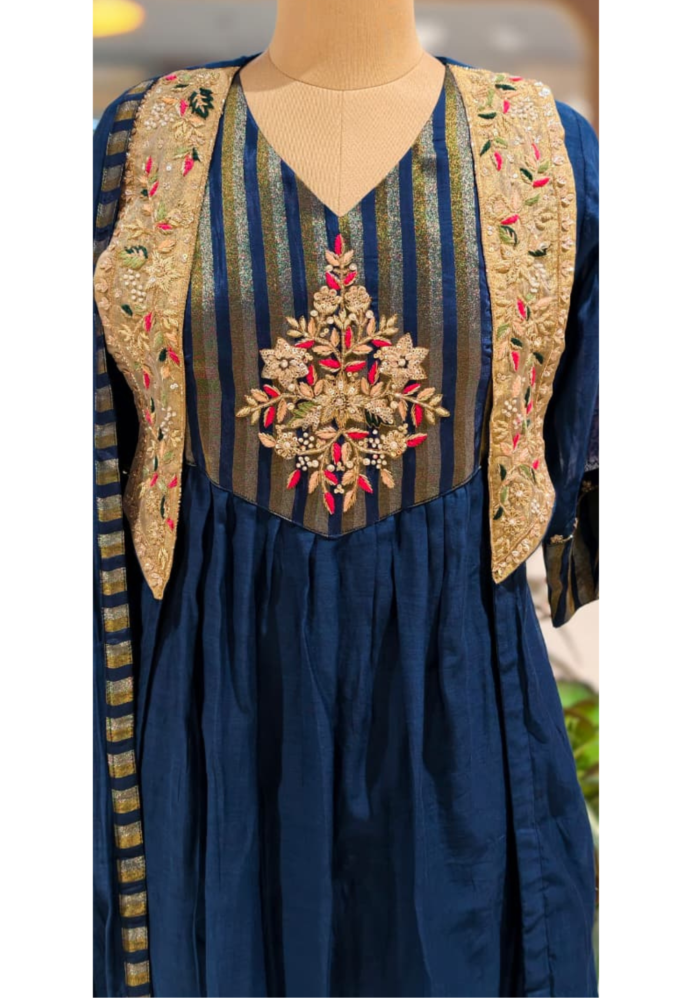 Royal Blush Banarasi Mul Chanderi Floral Ensemble A-Line Full Suit Set With Dupatta- 13449