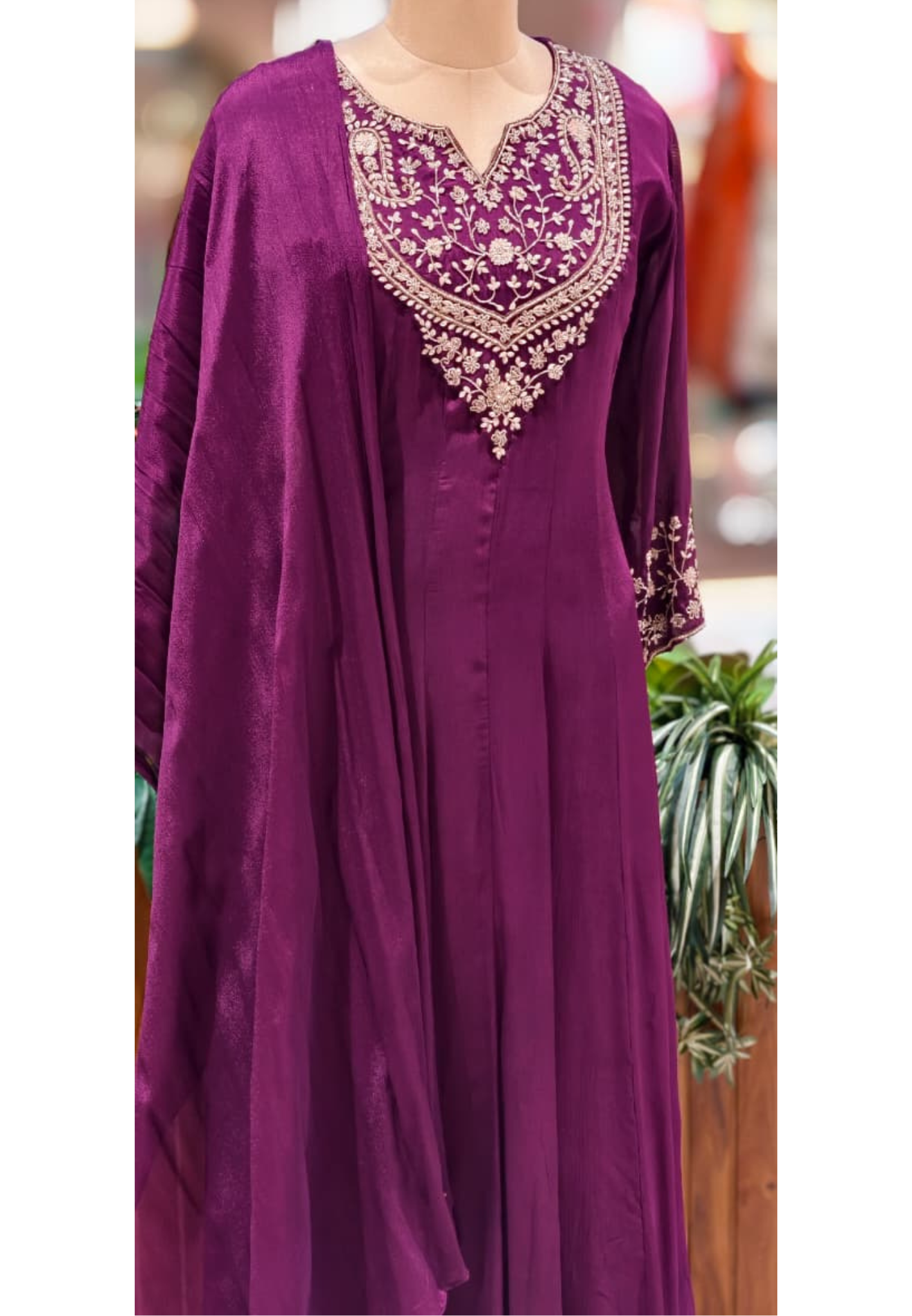 Royal Zardosi Yoke Solid Chinon Panel Anarkali Full Suit Set With Dupatta- 13424