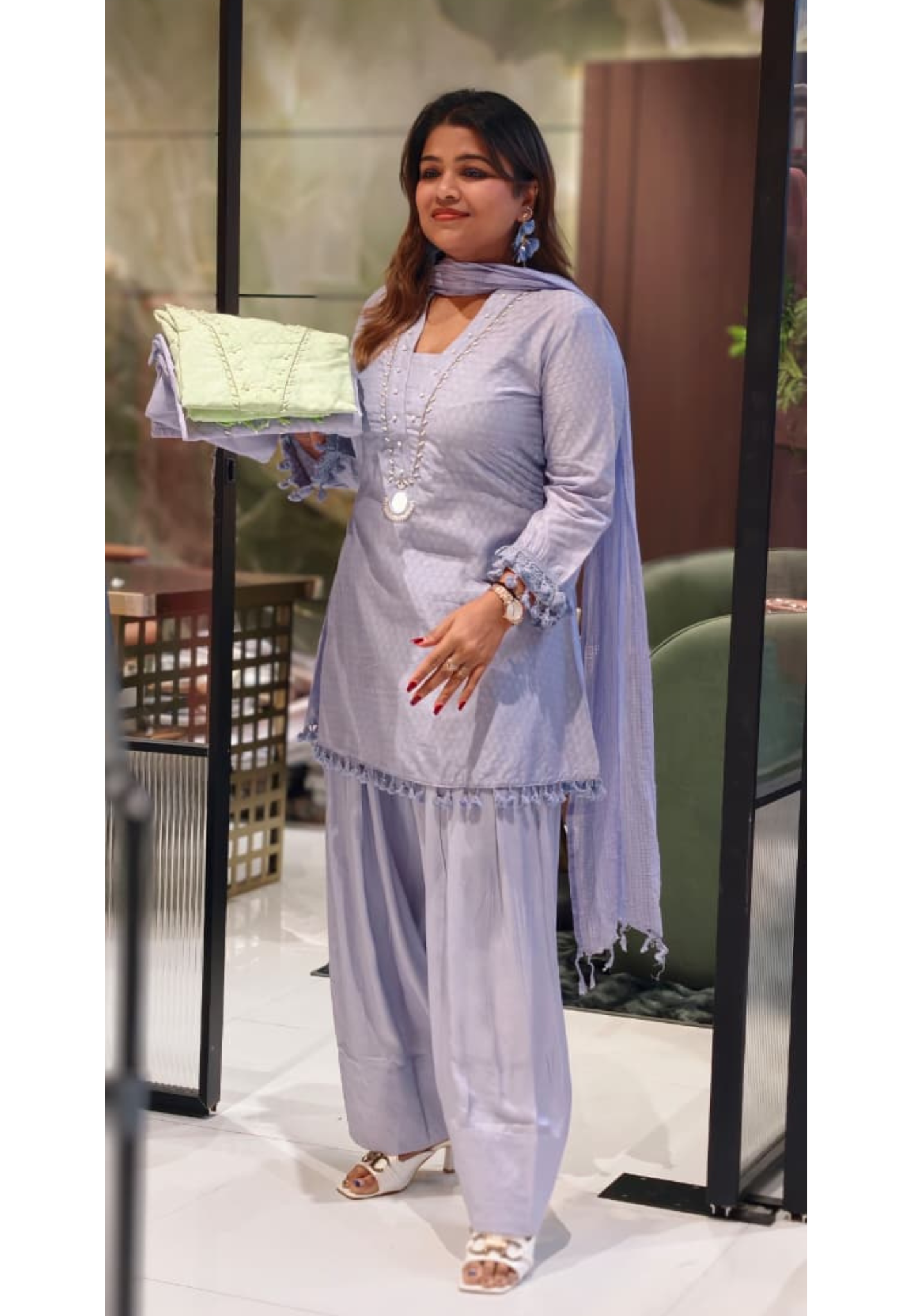 Very Smart & Elegant Soft Look A-Line Short Kurta With Farshi Bottom & Dupatta In Glaze Cotton Fabric- 13492