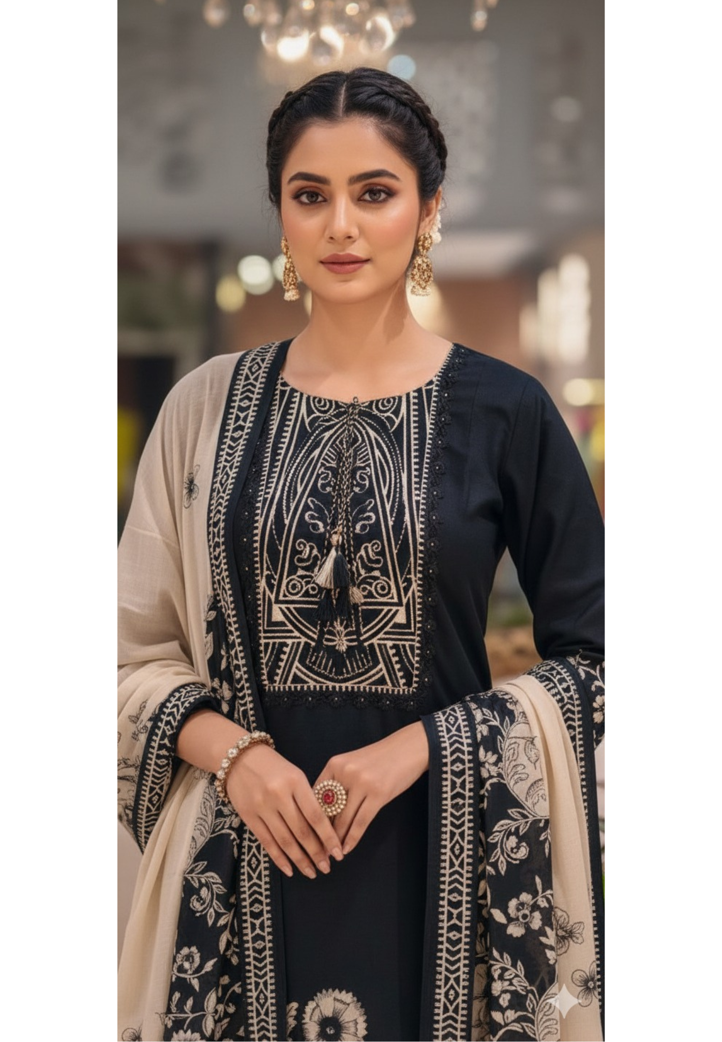 Beautiful Attractive Placement Print Cotton Full Suit Set With Dupatta- 13514