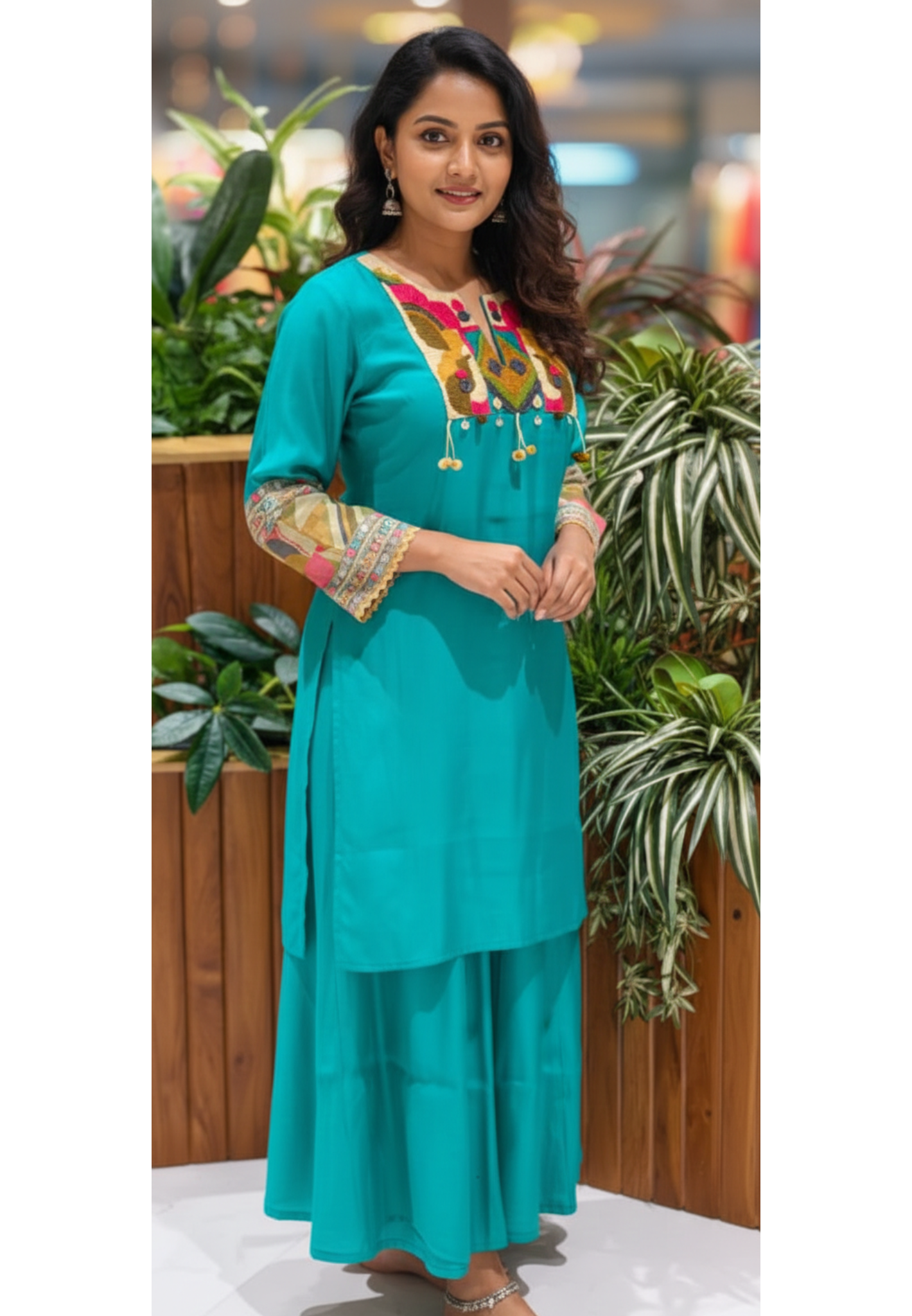 Azure Artisan Multicolor Thread Embroidered A-Line Kurta With Matching Bottom- 13461