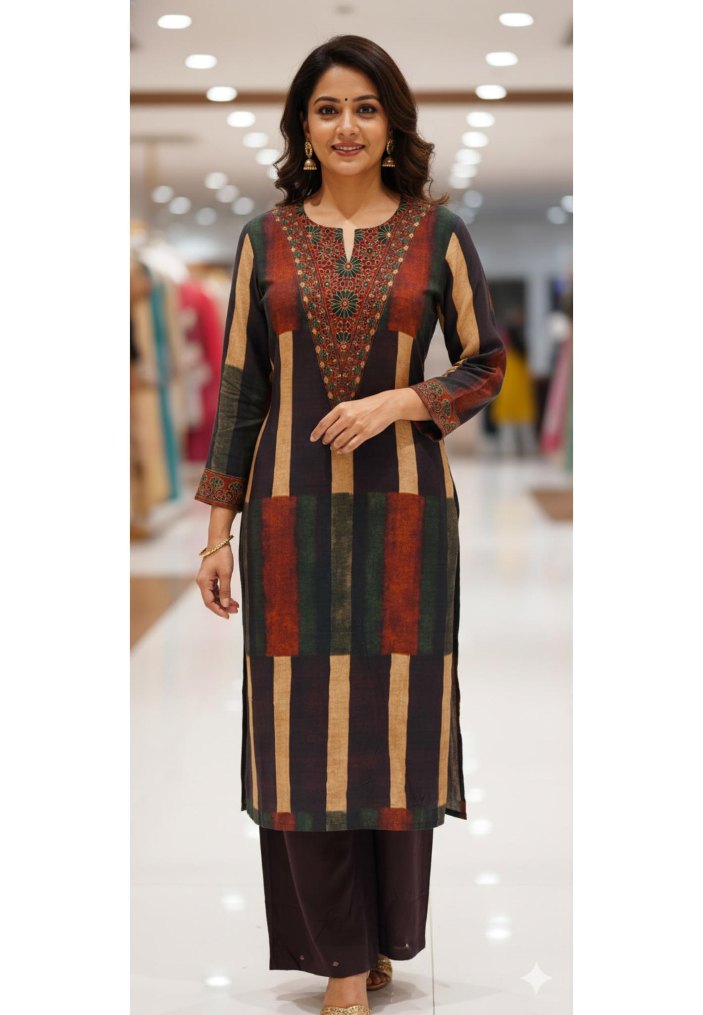 Striking Stripe Bold Stylish Printed Kurta Pant Set In Dola Silk Fabric- 13532
