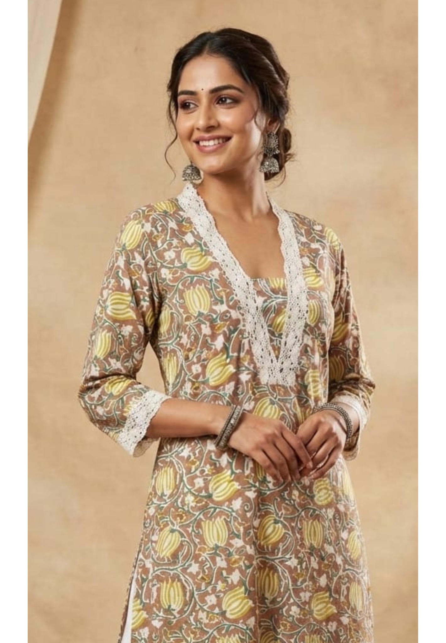 Tiny Lotus Elegance Crosia Laced Casual Wear Cotton Kurti Only-13683 (Dispatching After 1 Week)