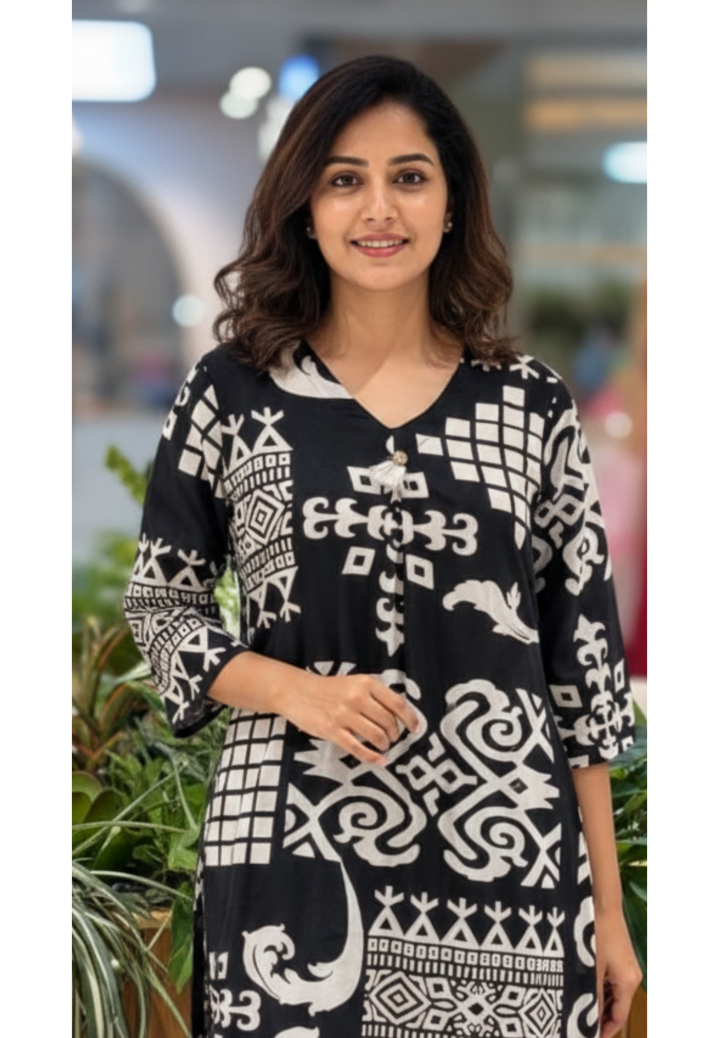 Mossaic Abstract Multi Print Black & White Elegance A-Line Kurta Pant Set In Cotton Fabric