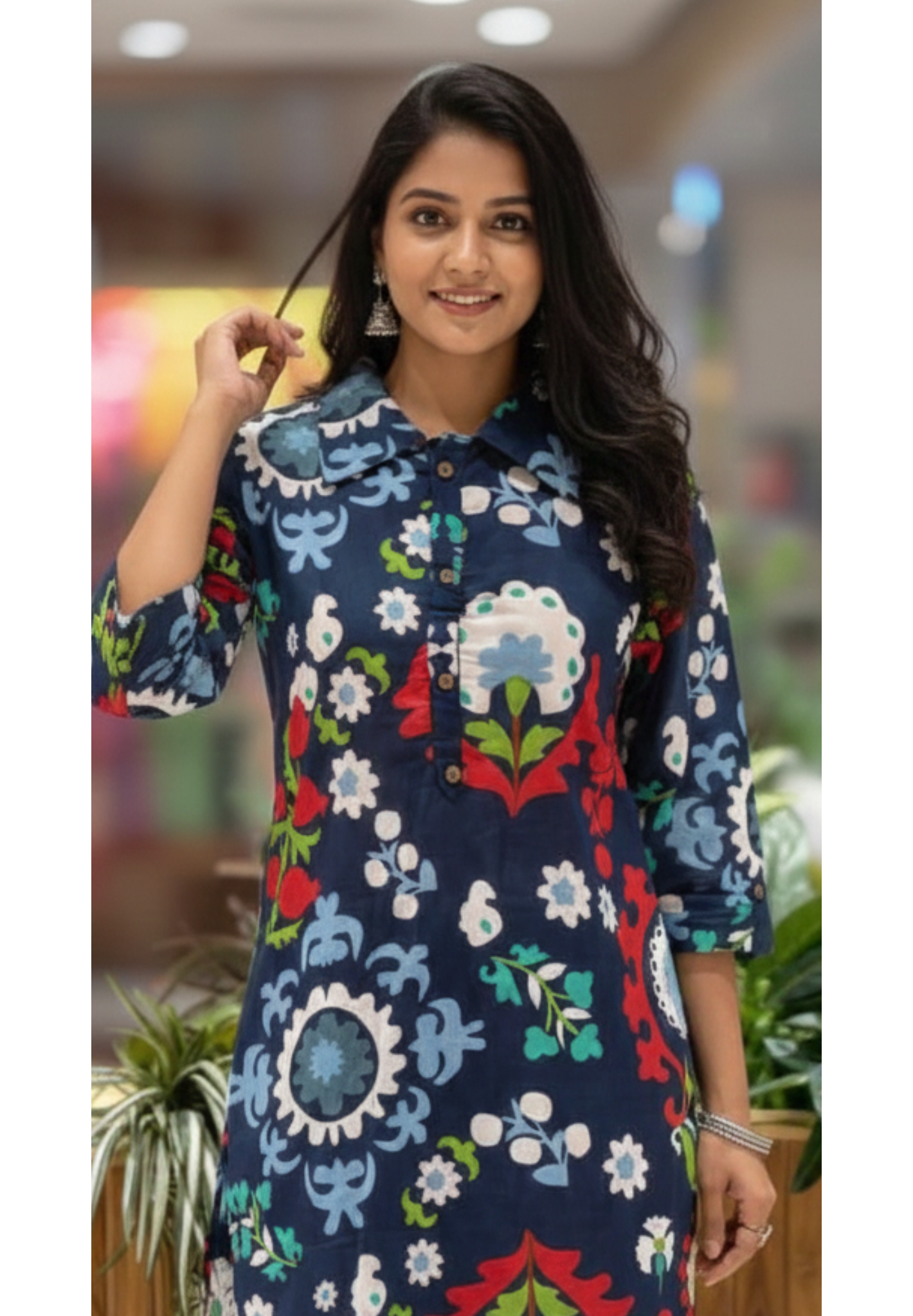 Multi Color Painted Floral Inspired Print Co-Ord Set In Cotton Fabric- 13682