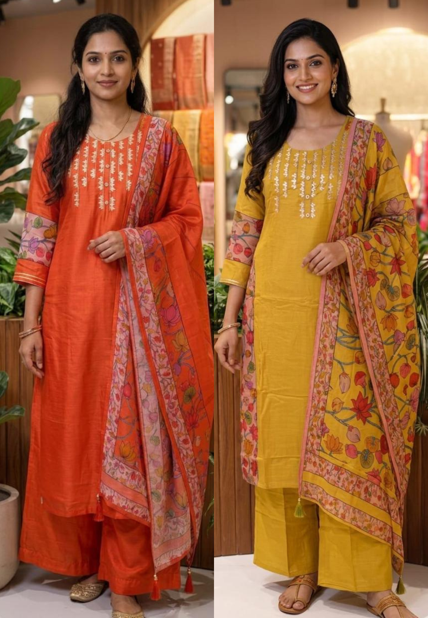 Gotta Paralleled Yoke With Floral Print In Side Slits Full Suit Set With Floral Dupatta In Crepe Fabric- 13758 (Slightly Lean Fit)