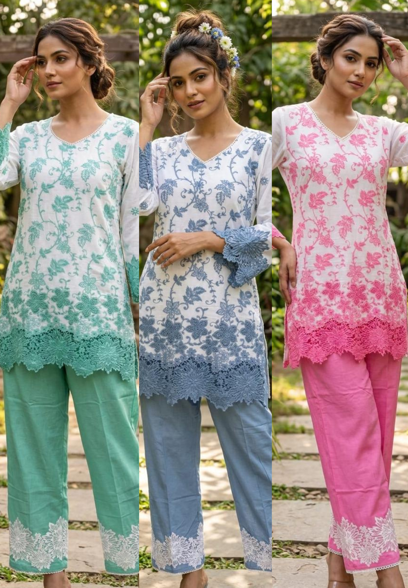 Very Fine Intricate Embroidery Minimal Laced Neck Line With Cut Work Co-Ord Set In Cotton Fabric With Lining- 13768