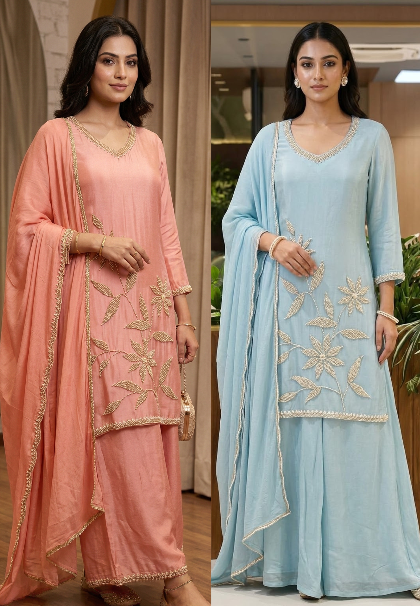 Silver Cut Dana Pastel Elegance Leafy Embroidered Festive Wear Chinon Full Suit Set With Dupatta- 13802
