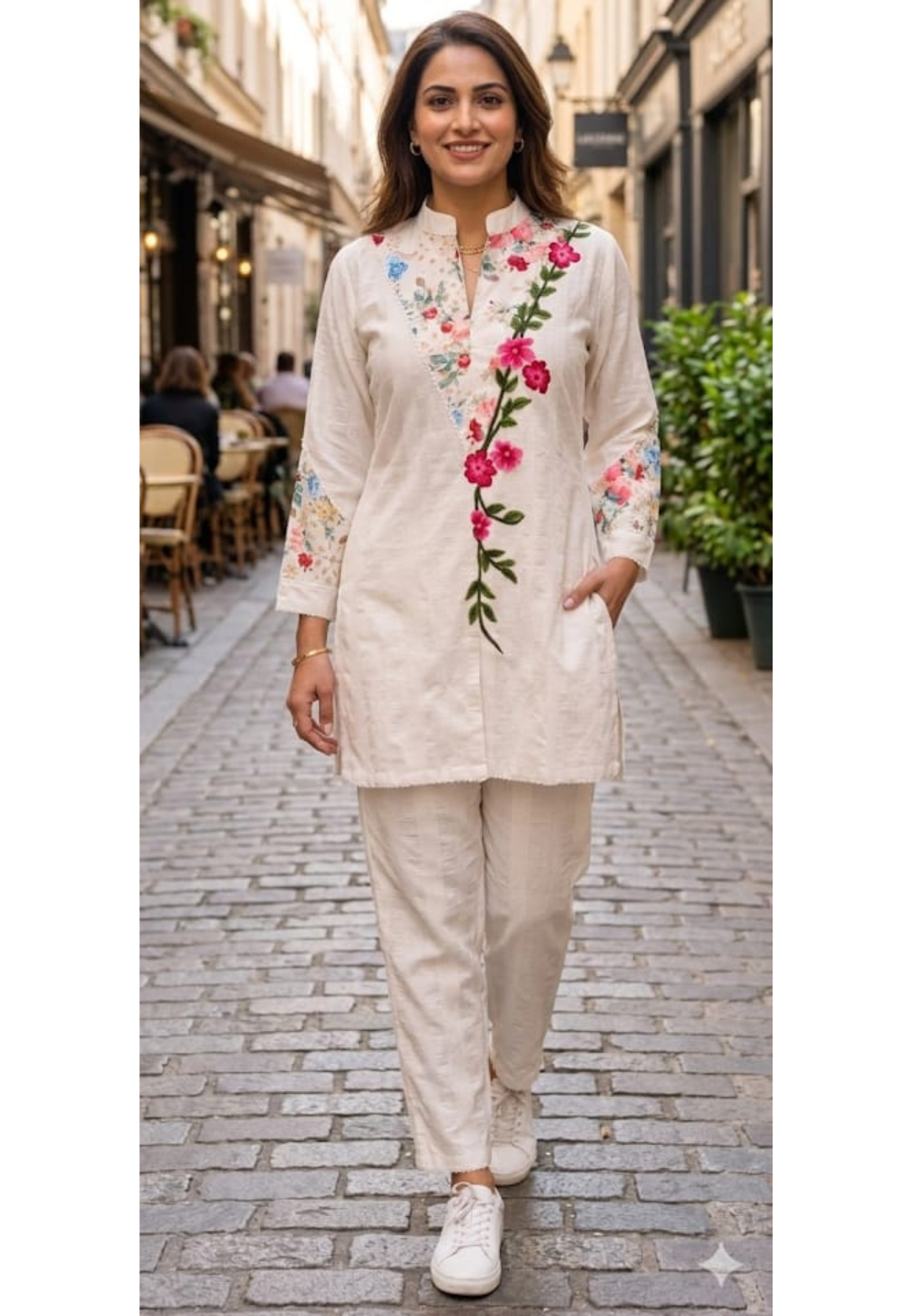 Floral Charm Meadowed Embroidered Elegant Co-Ord Set In Premium Cotton Fabric- 13830