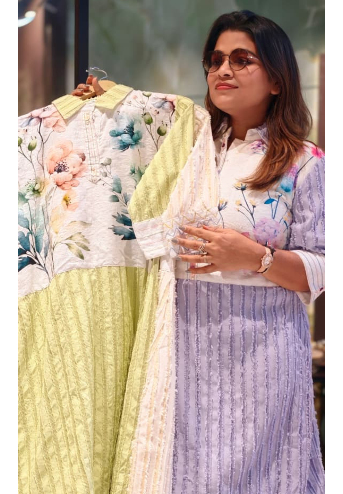 Imported Fabric Flora & Foliage Textured Fusion Collared Frock- 13827