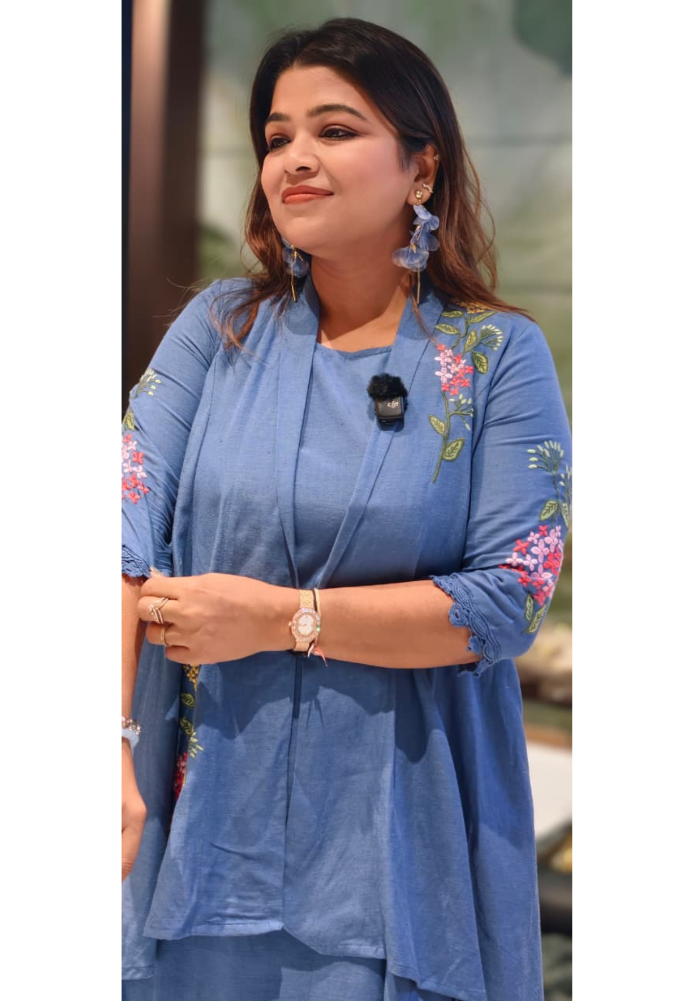 Stylish Denim Style Blue Cotton Indowestern Kurti with Embroidered Jacket and Intricate lace Hemline 13850