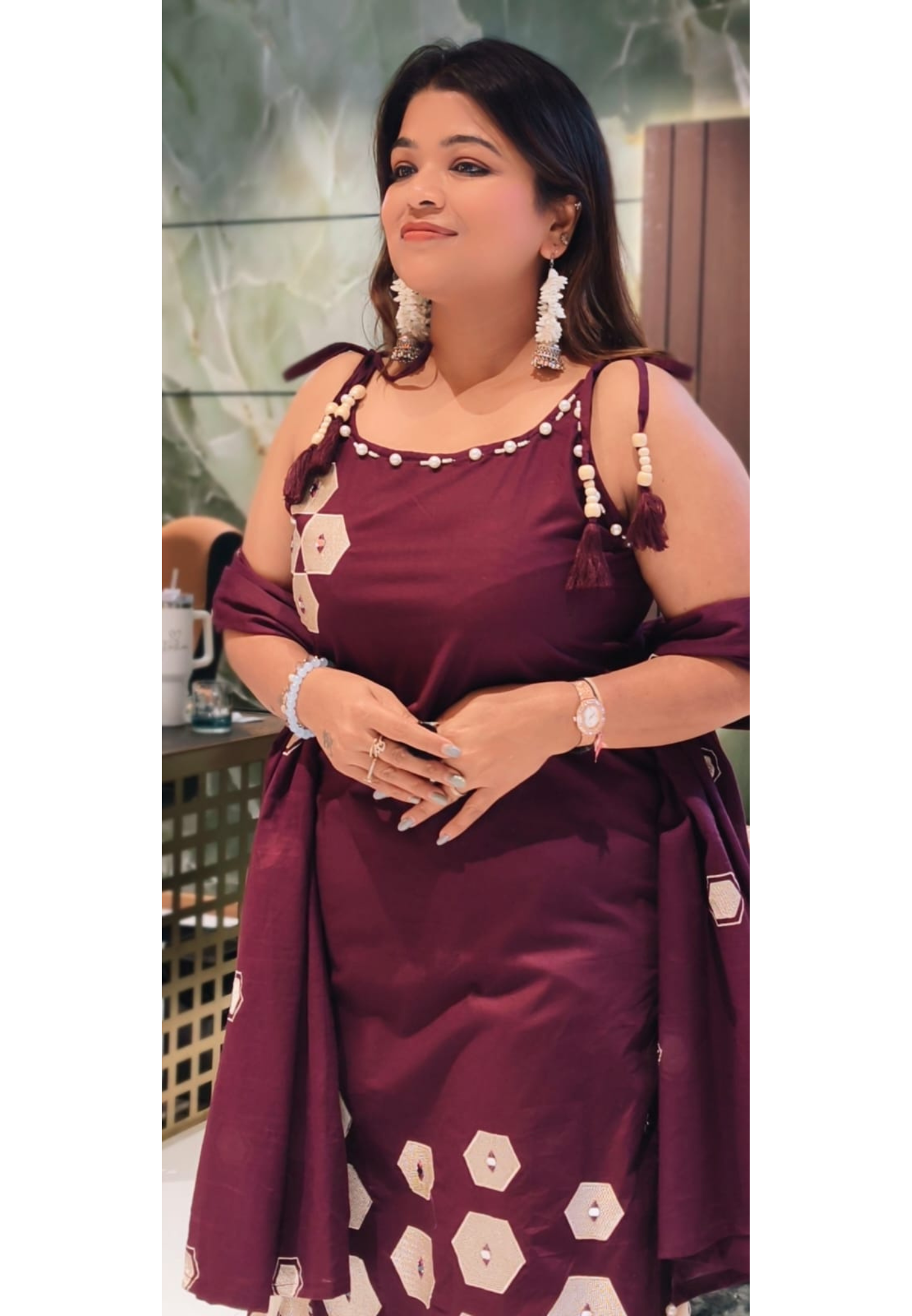 Summer Style Slevless Noodel Strap Cotton Embroidered Full Suit Set 13843