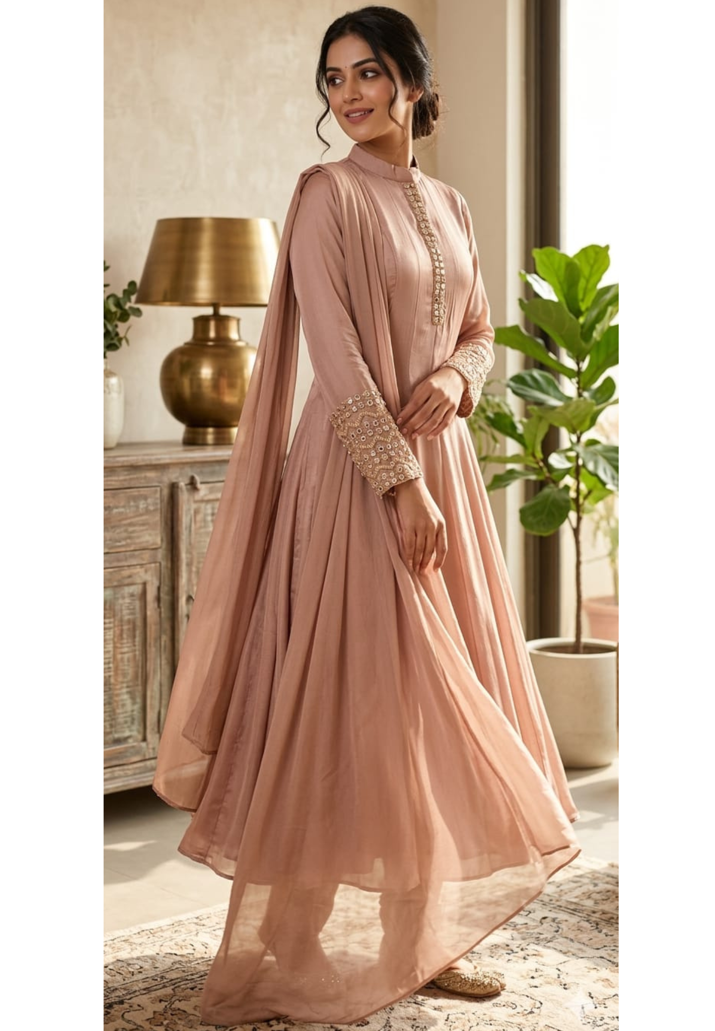 Baby Pink Embroidered Elegant Chinon Anarkali Suit Set with Dupatta-13