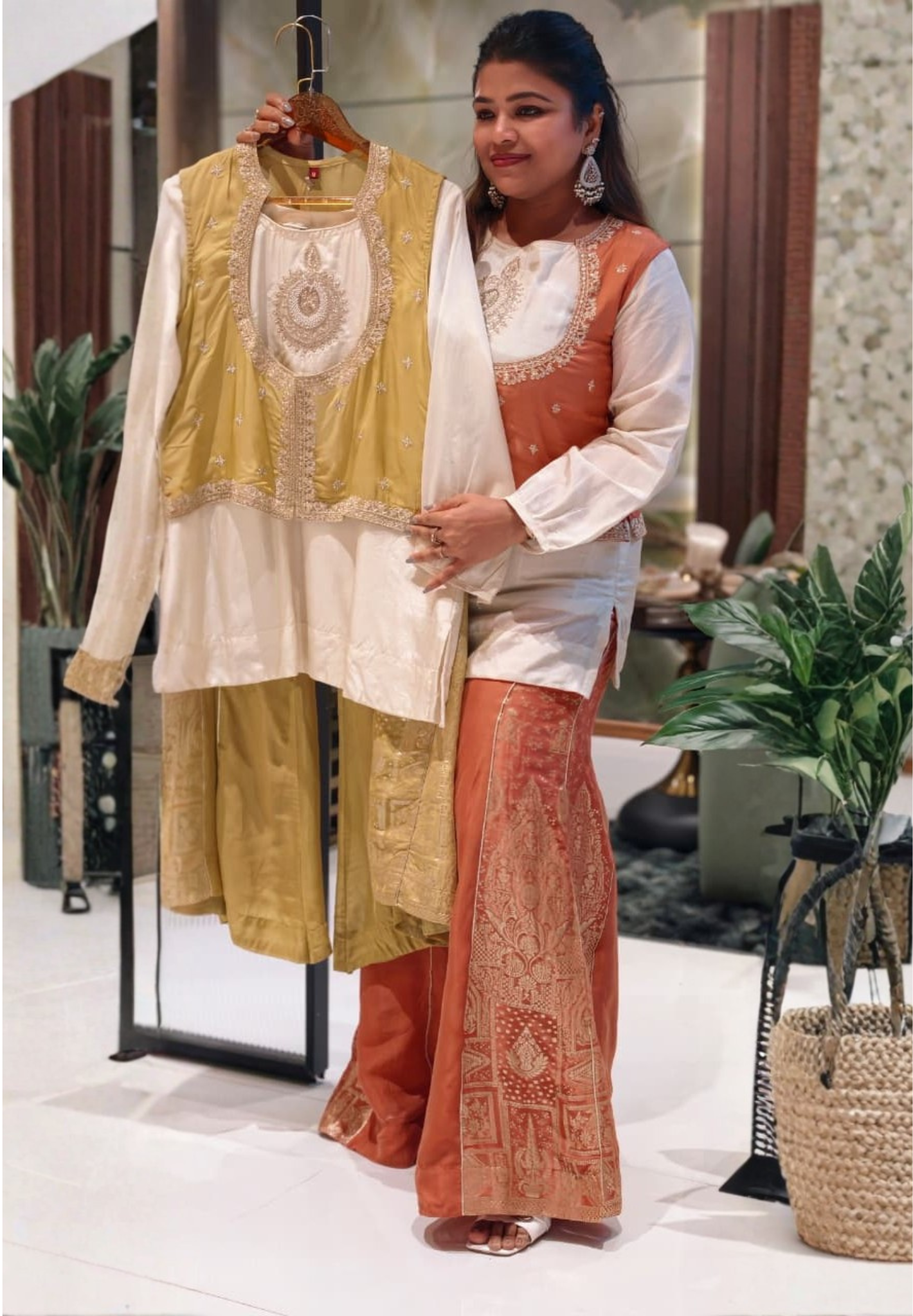 Royal Heritage Ho Silk Embroidered Jacket Style Kurta Set with Designer Ethnic Brocade Pants 13856