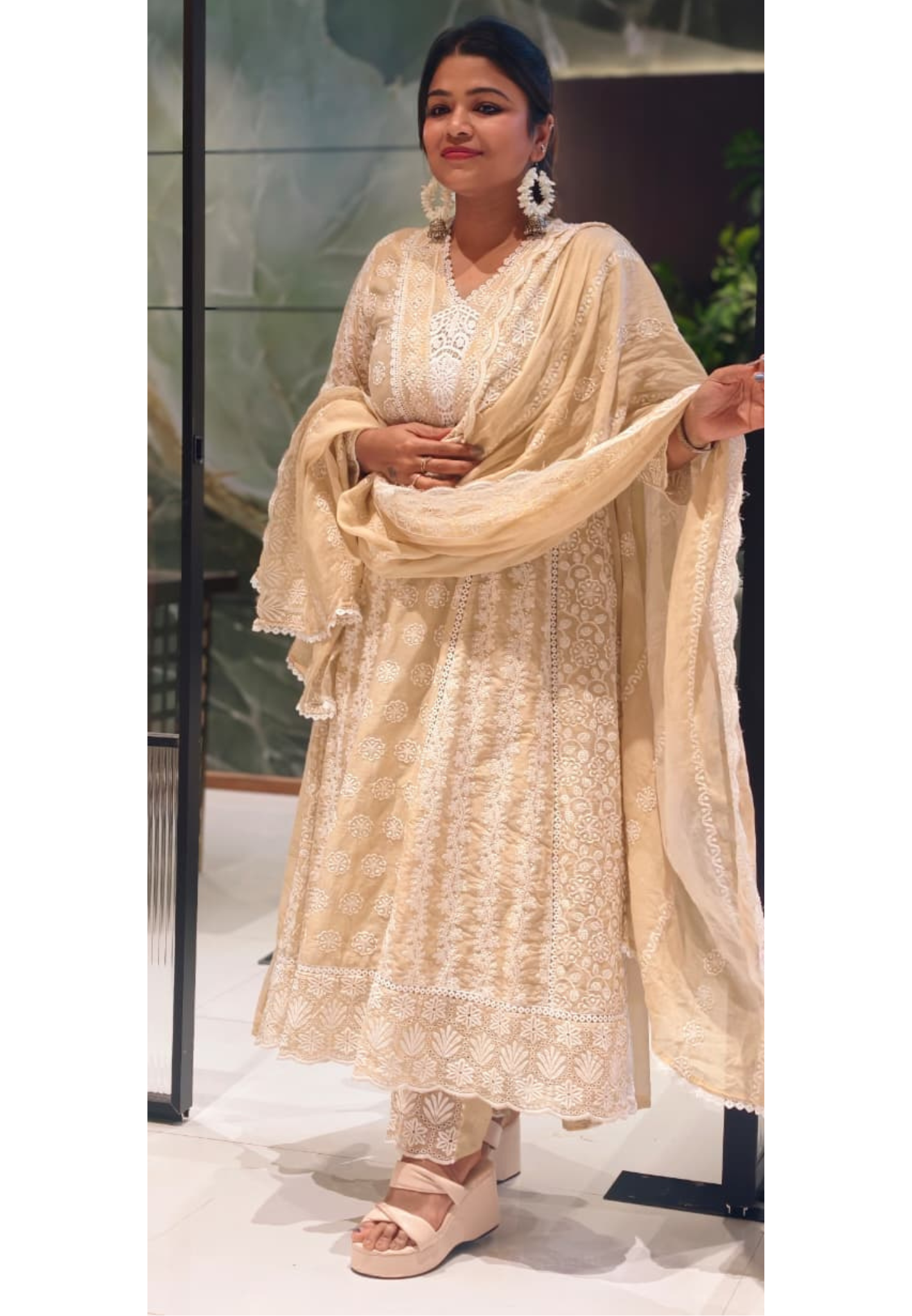 Elegant Mall Cotton Chikankari Kurta Set with Straight Pants & Embroidered Dupatta-13892