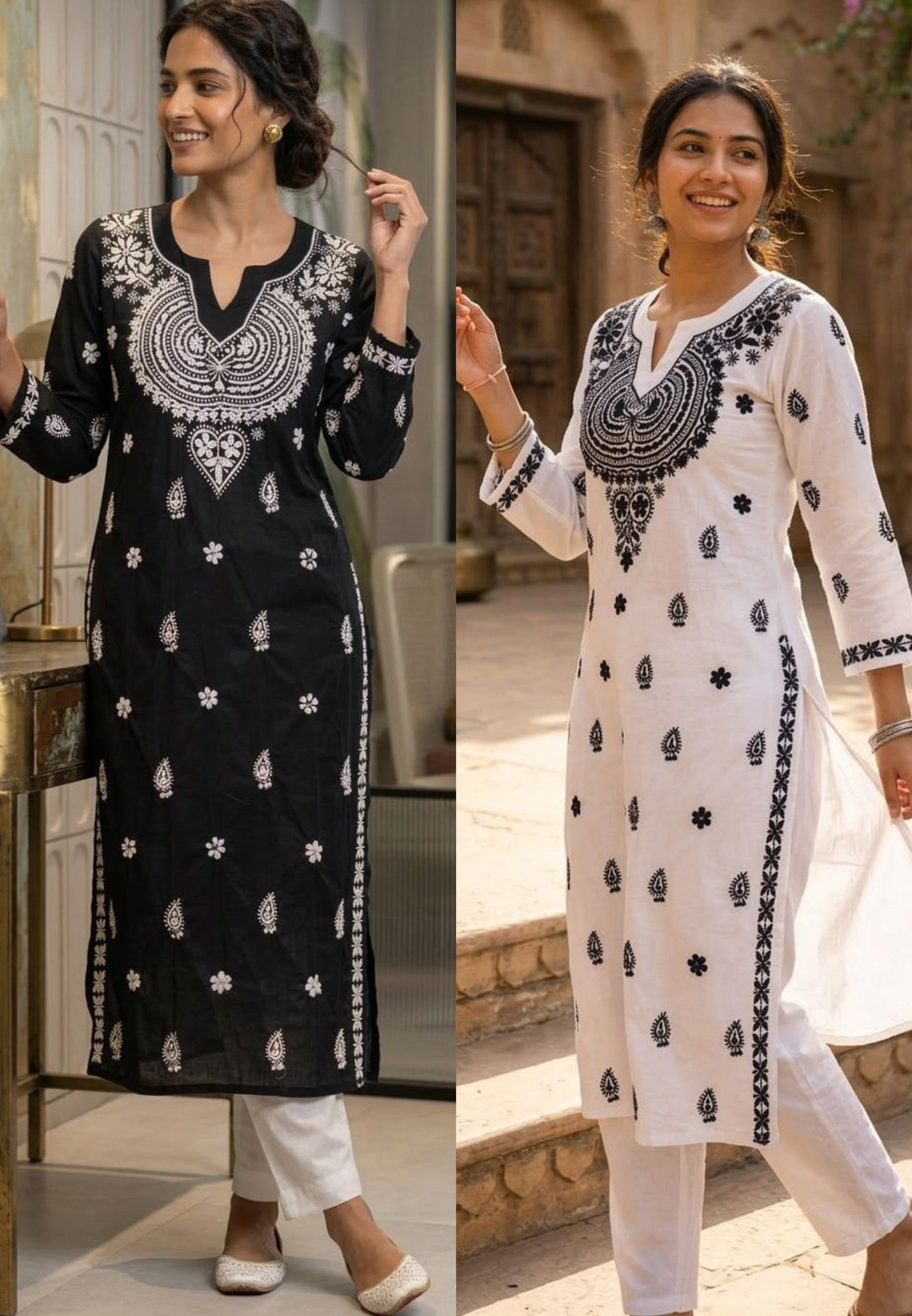 Elegant Mul Cotton Lucknowi Chikankari Style Embroidered Kurti with Intricate Thread Work 13948