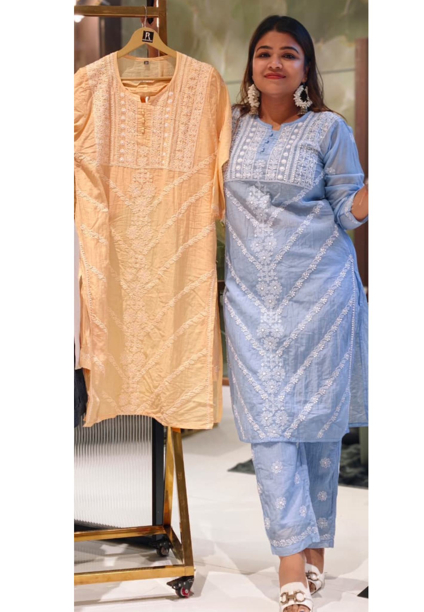 Mul Chanderi Lucknowi Style Embroidered Kurta Pant Set-13952