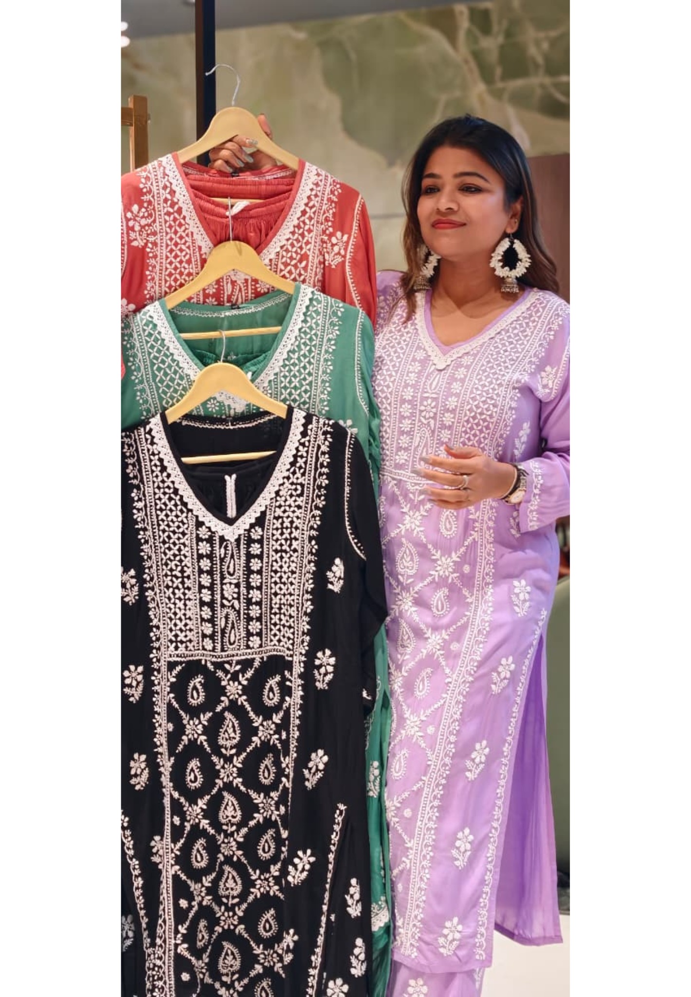 Beautiful Muslin Fabric without Lining Lucknowi style kurta pant set with Intricate White Thread Embroidery -13947