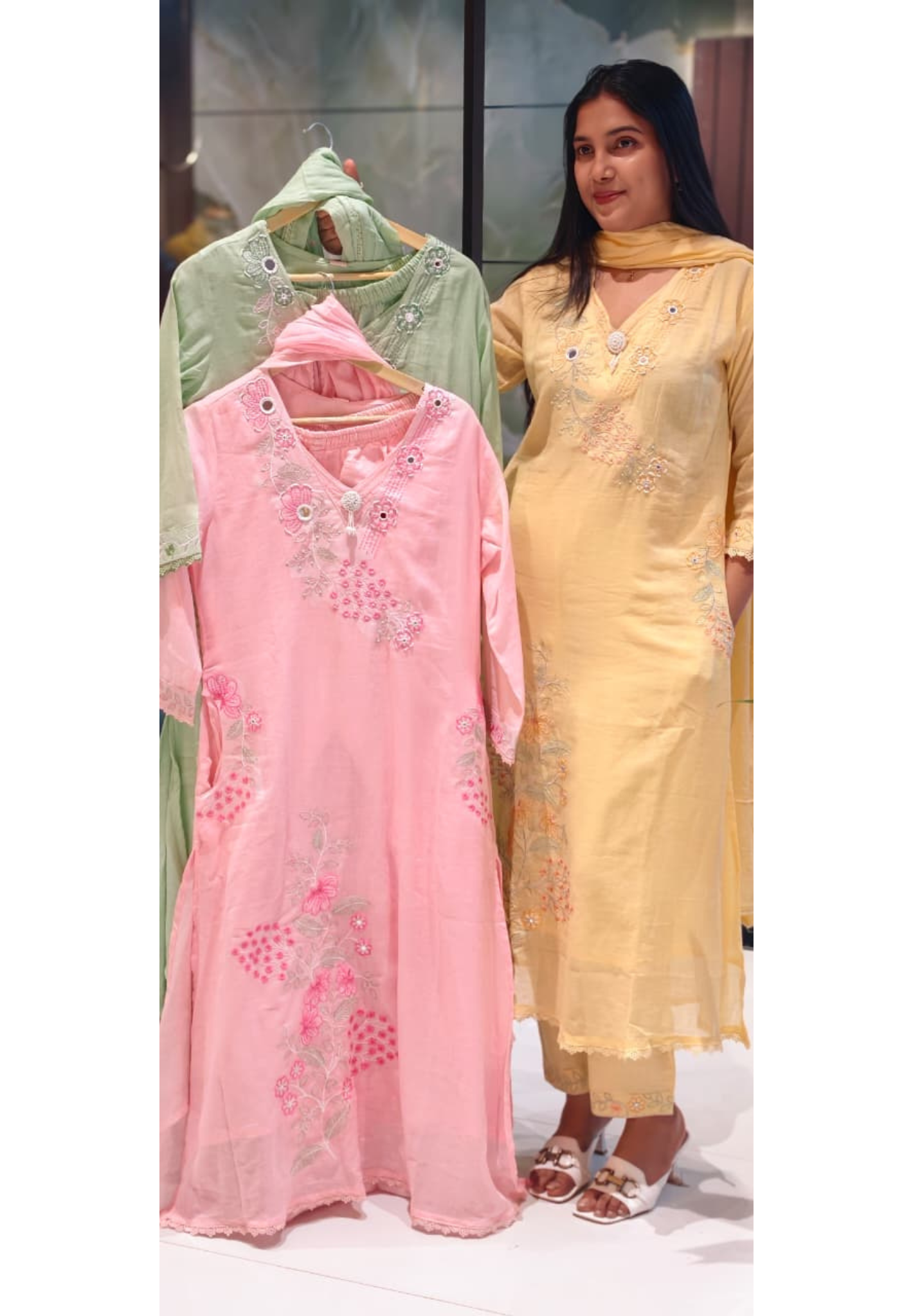 Pastel Shade Aline With Side Cut and Pockets Full Suit Set-13962